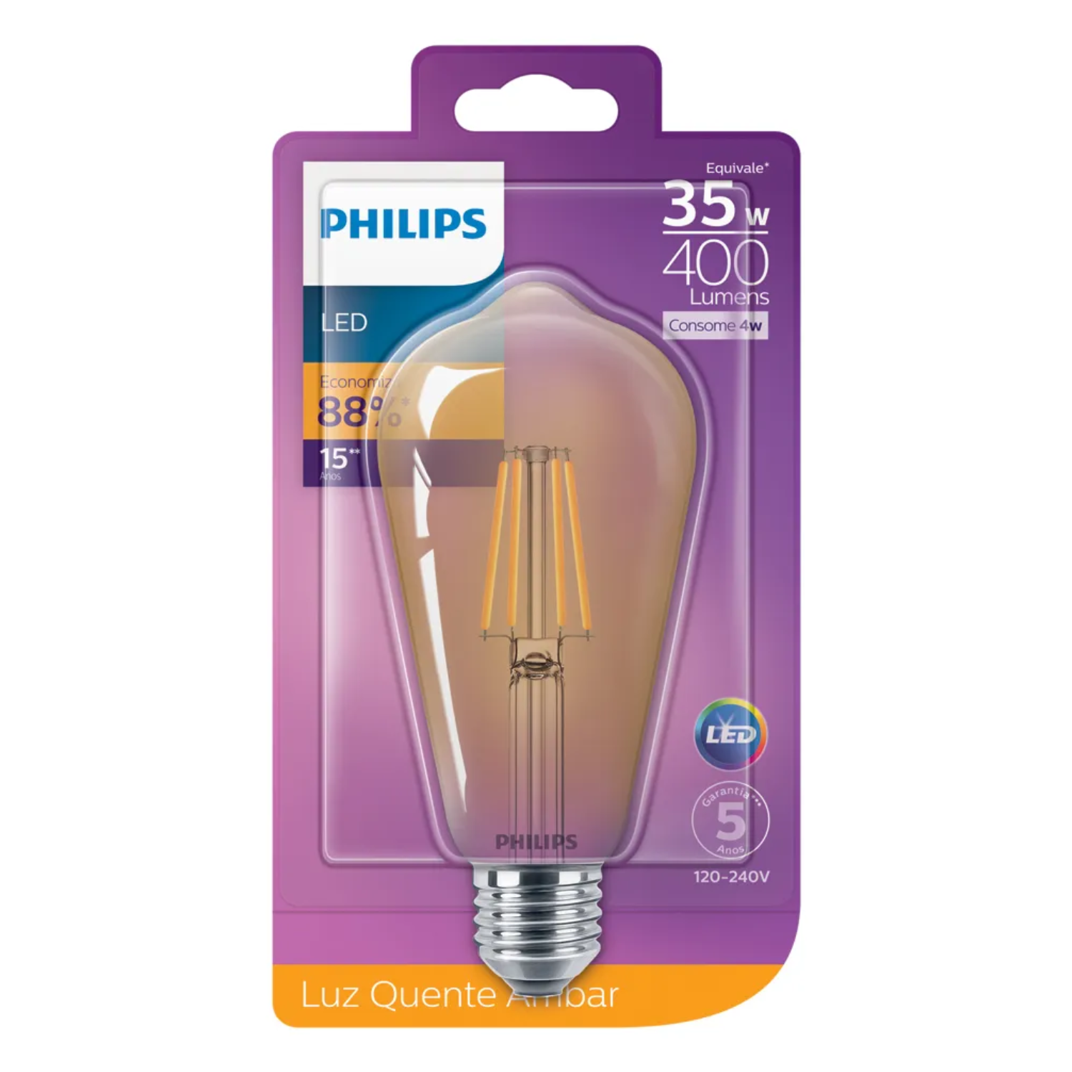 Lampada Retrô Filamento Led 4W St64 400Lm Luz 2500K Philips