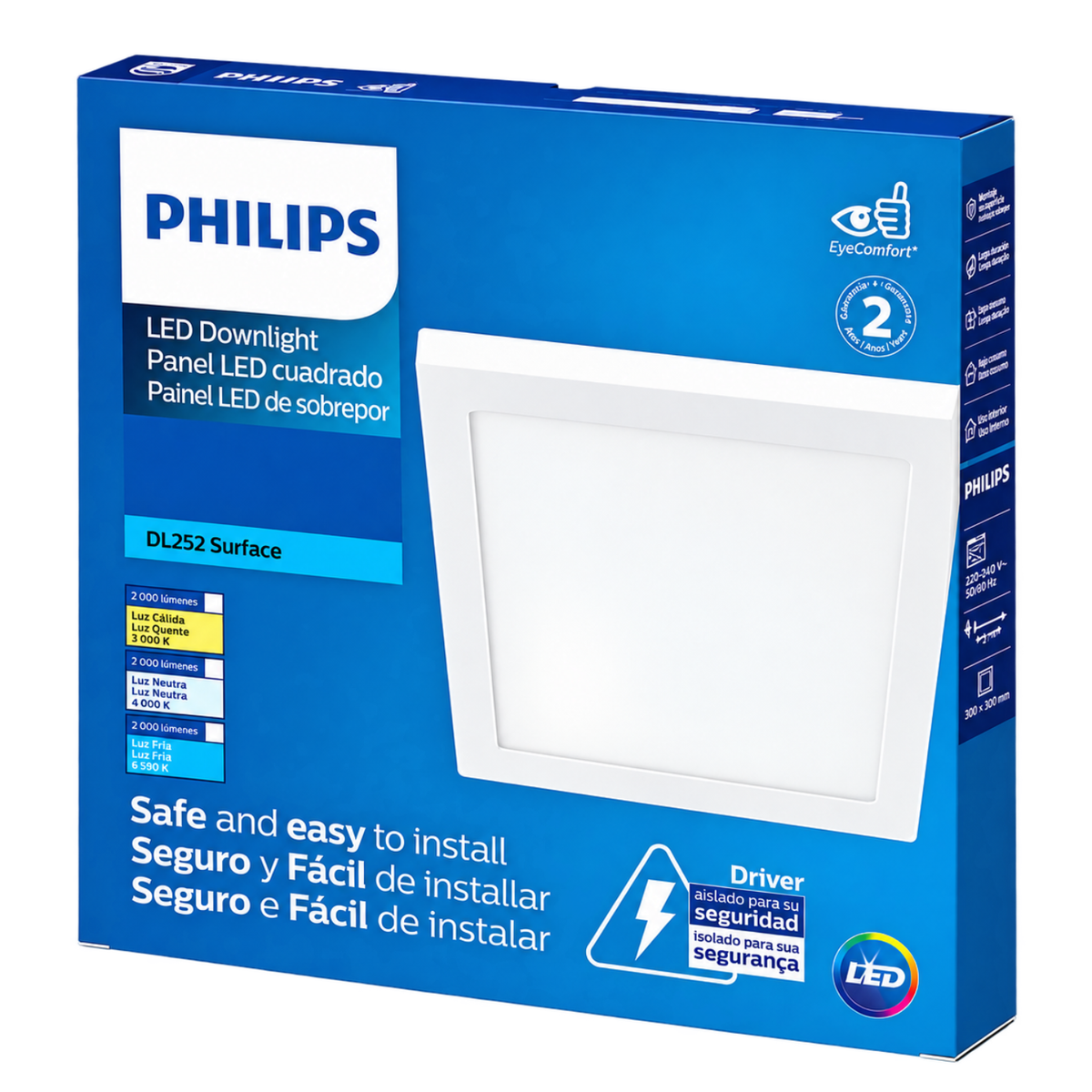 Luminária Led Quadrada Sobrepor 18W 1300Lm 21Cm Bivolt Dl252 Philips
