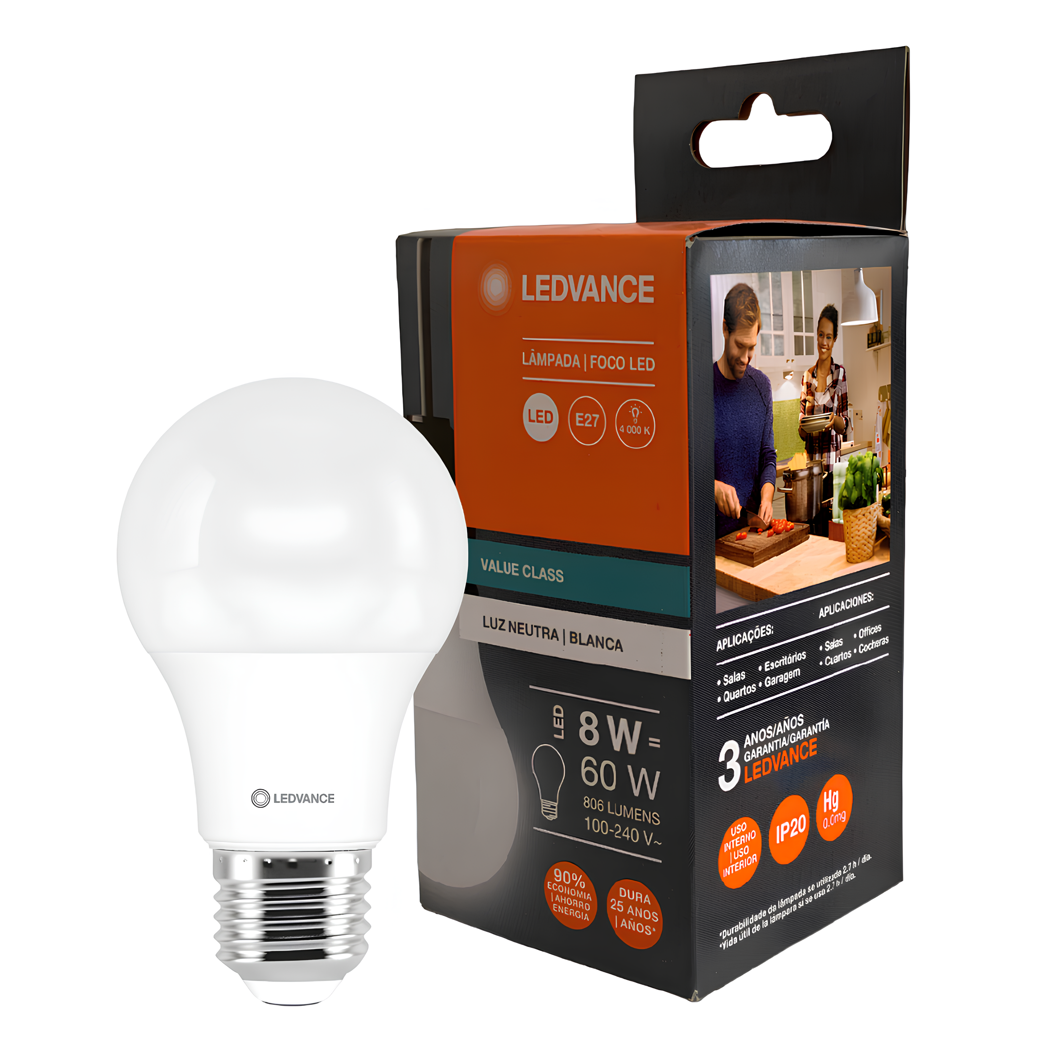 Lampada Led Bulbo 8W 806Lm 160° Ip20 Bivolt E27 Ledvance