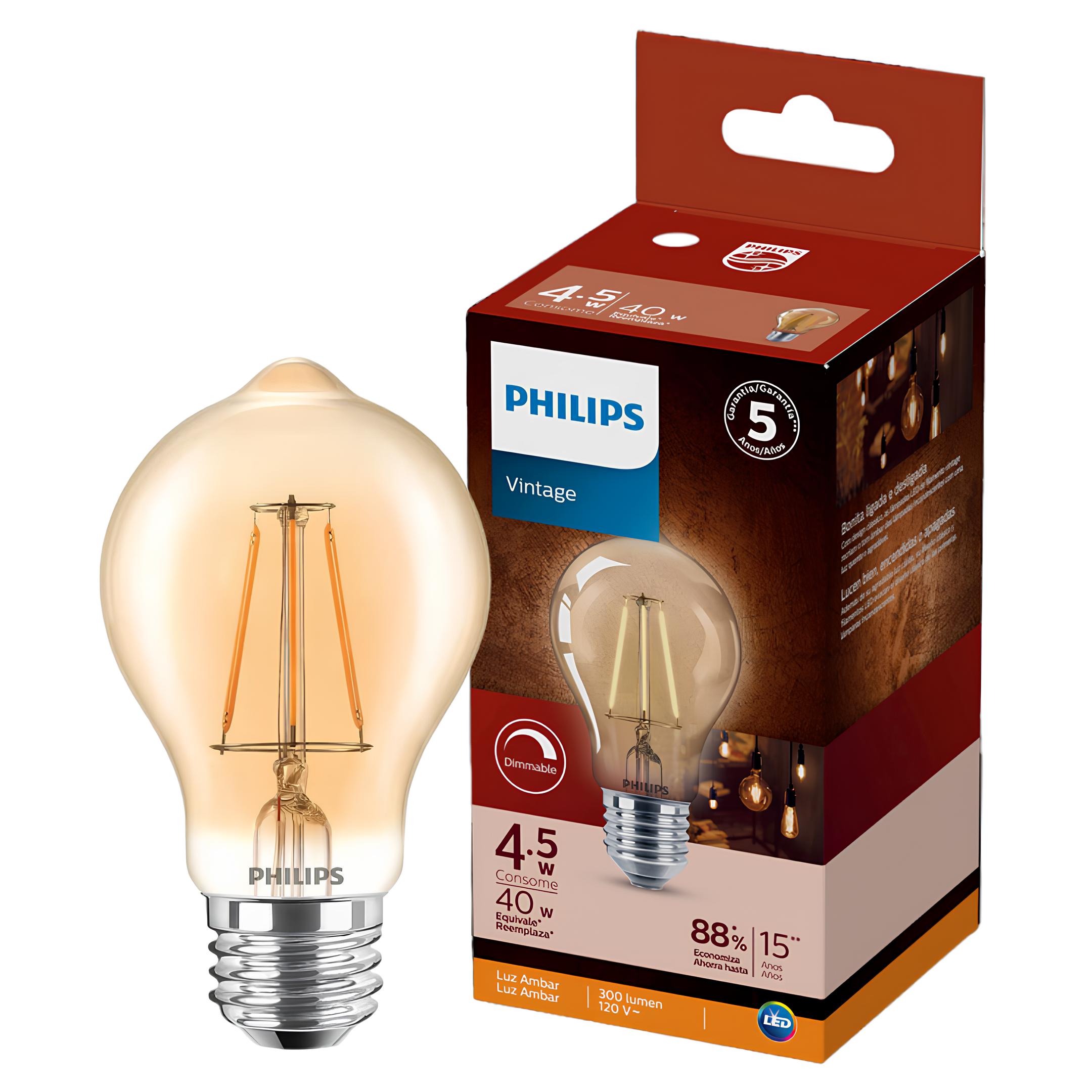 Lâmpada Led Filamento A60 4,5w 300lm E27 Dimer 110v Philips