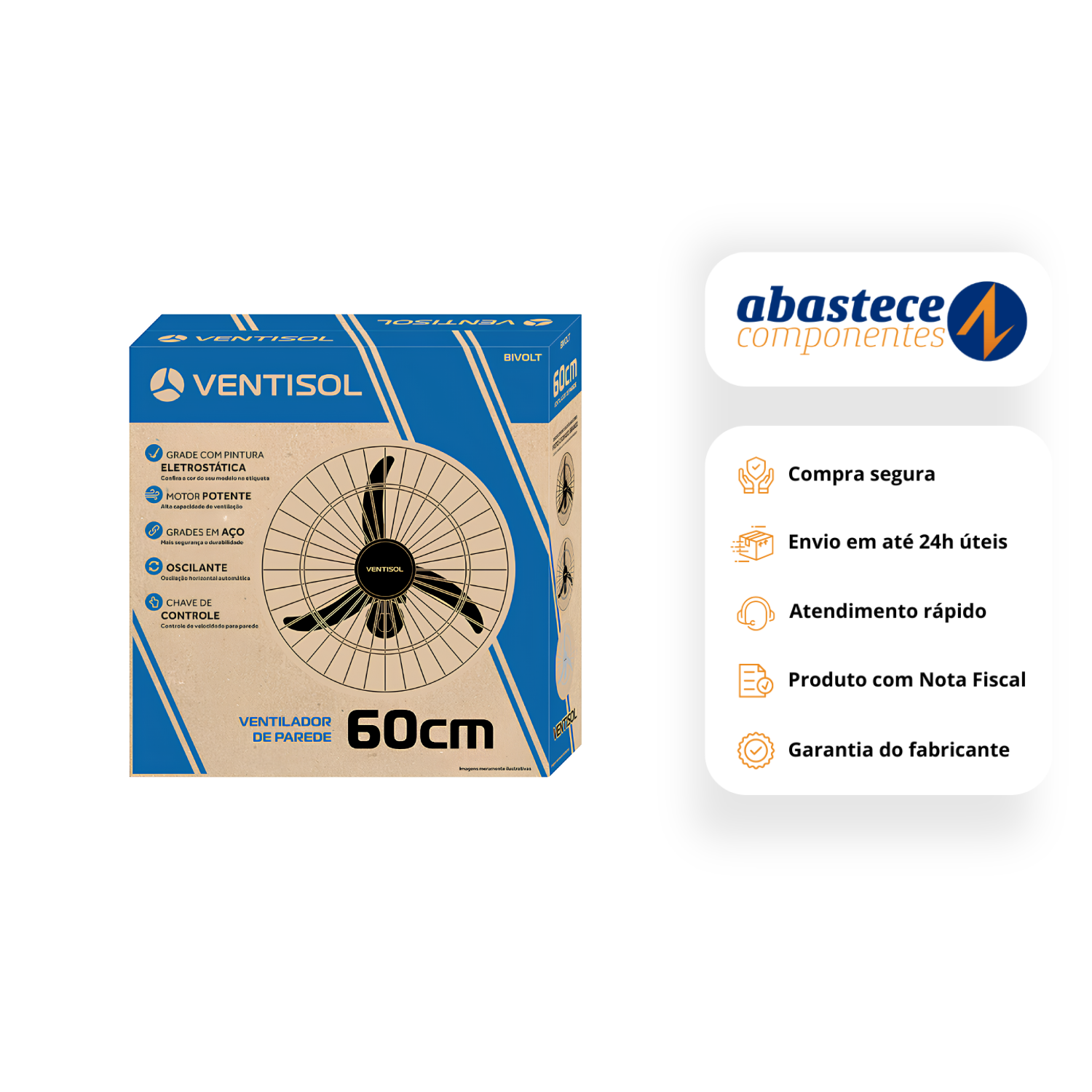Ventilador De Parede Oscilante Bivolt Preto 60Cm Ventisol