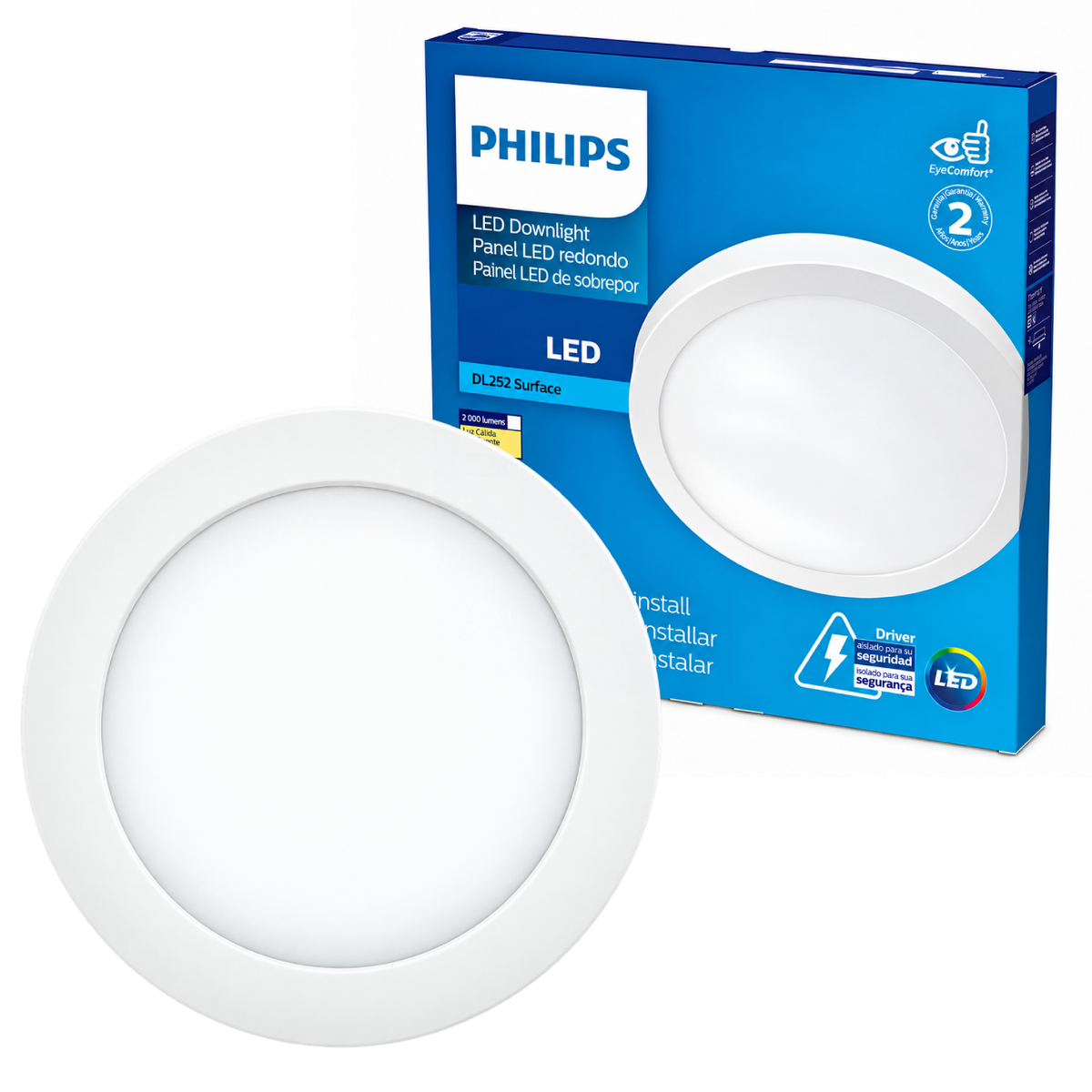 Luminária Led Redonda Sobrepor 18W 1300Lm Bivolt 21Cm Dl252 Philips