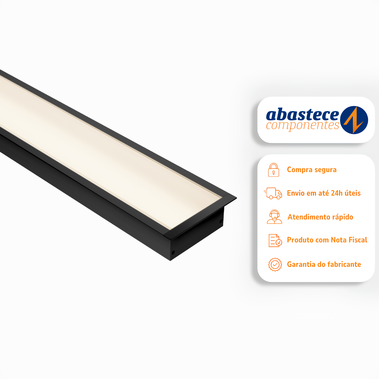 Perfil Led Aluminio Reto Embutir 23X10mm 2M Preto Ip40 Ledvance