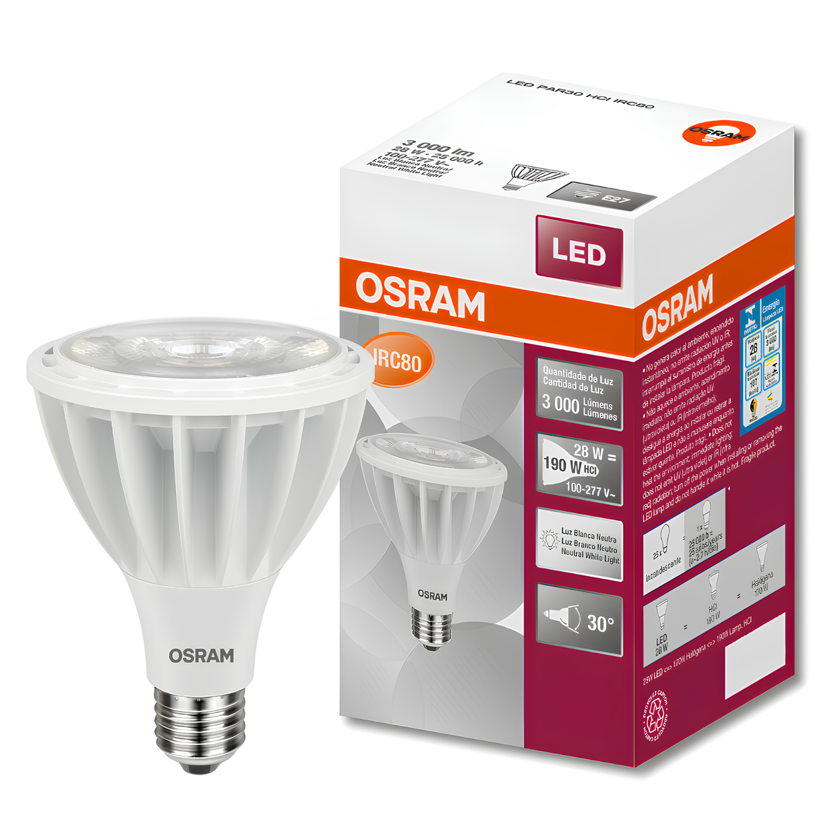 Lampada Led Par30 Hci Irc80 28W 3000Lm 30° Bivolt E27 Osram