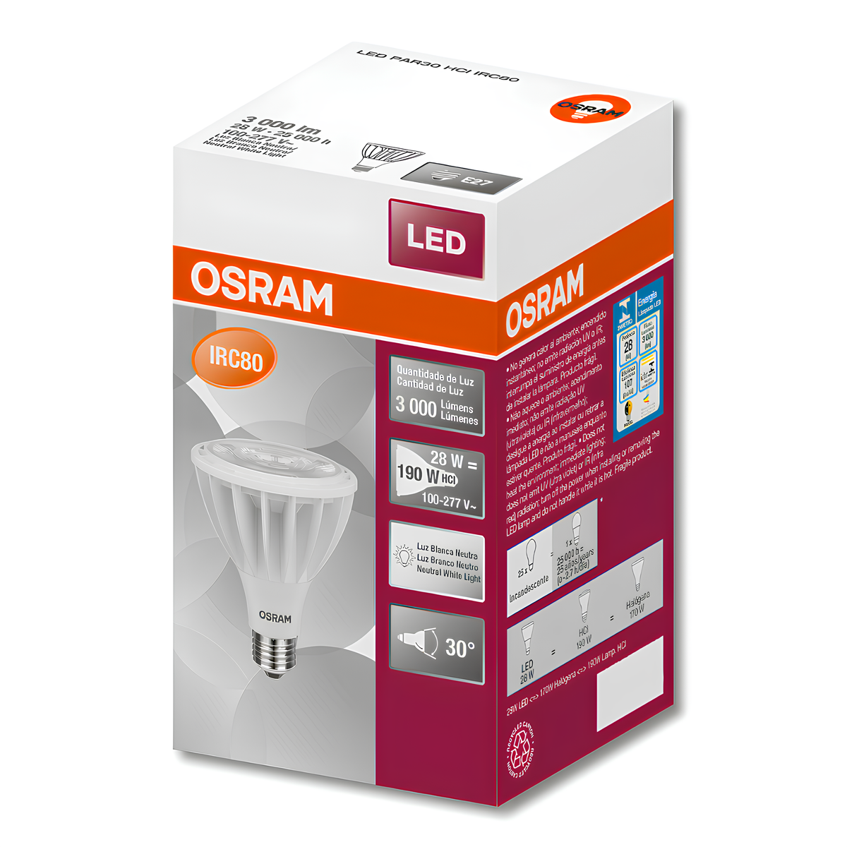 Lampada Led Par30 Hci Irc80 28W 3000Lm 30° Bivolt E27 Osram