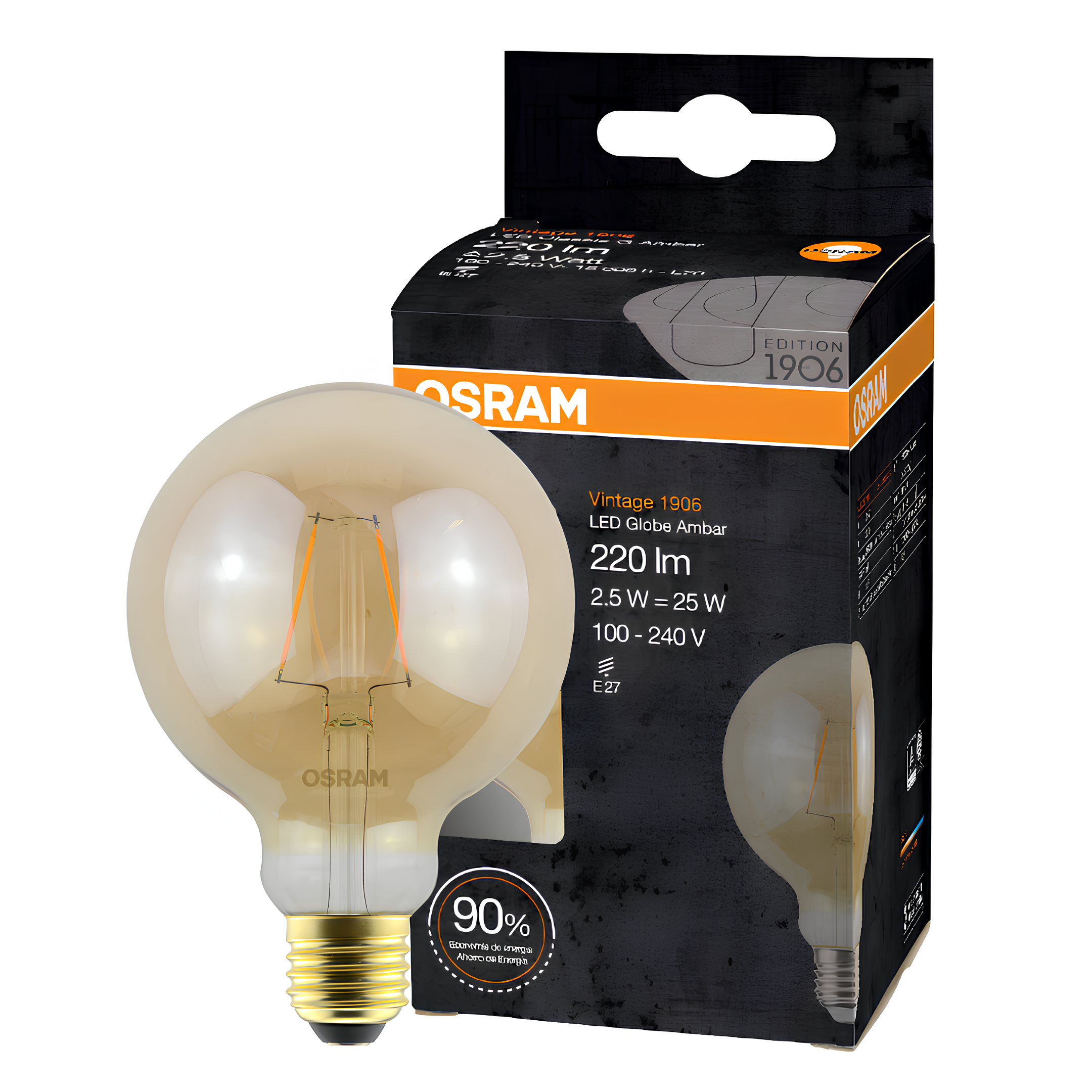 Lampada Led Globo G95 Filamento Vintage 2,5W 2500K 220Lm Osram