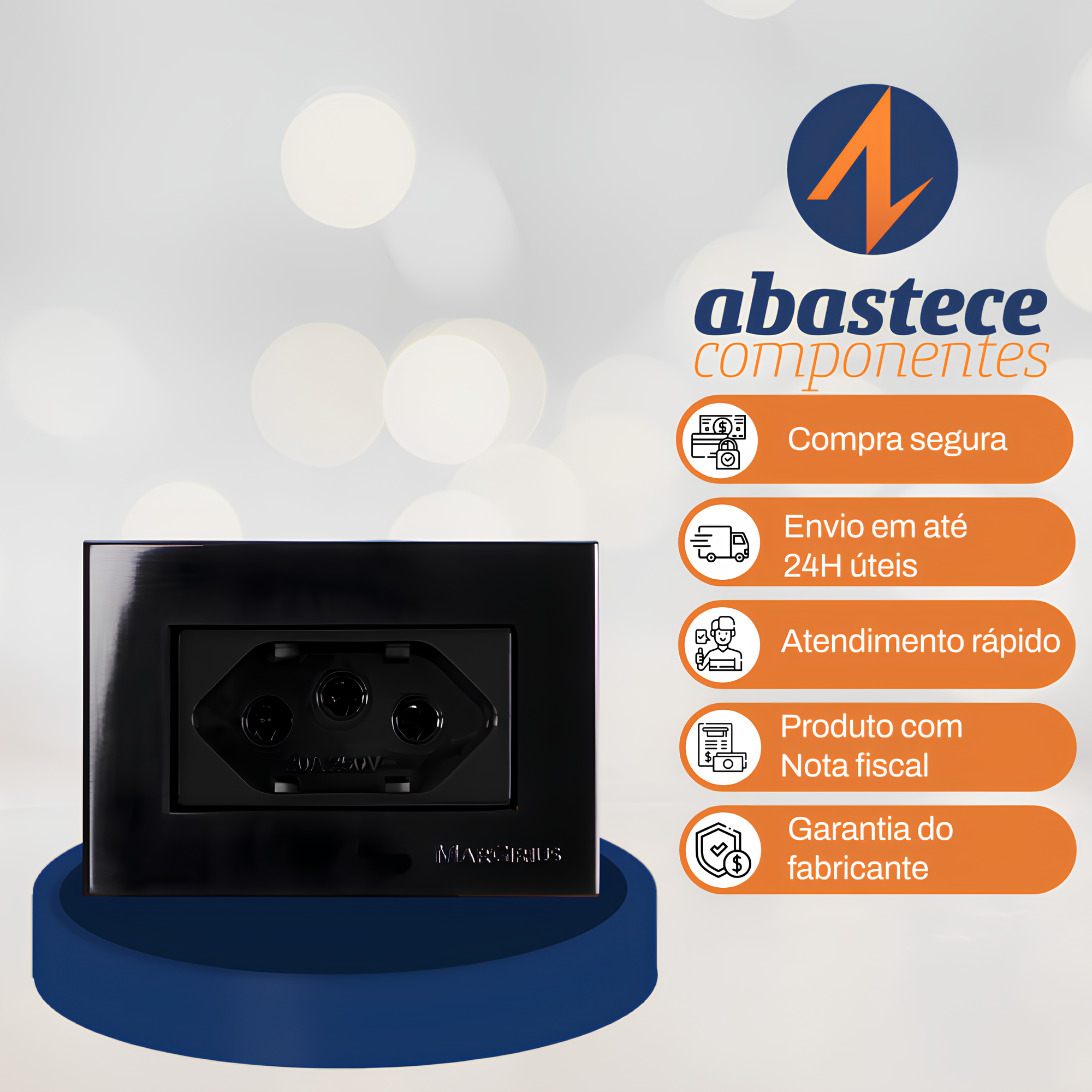 Tomada Para Moveis Preta Sleek 20A 65X45mm Margirius