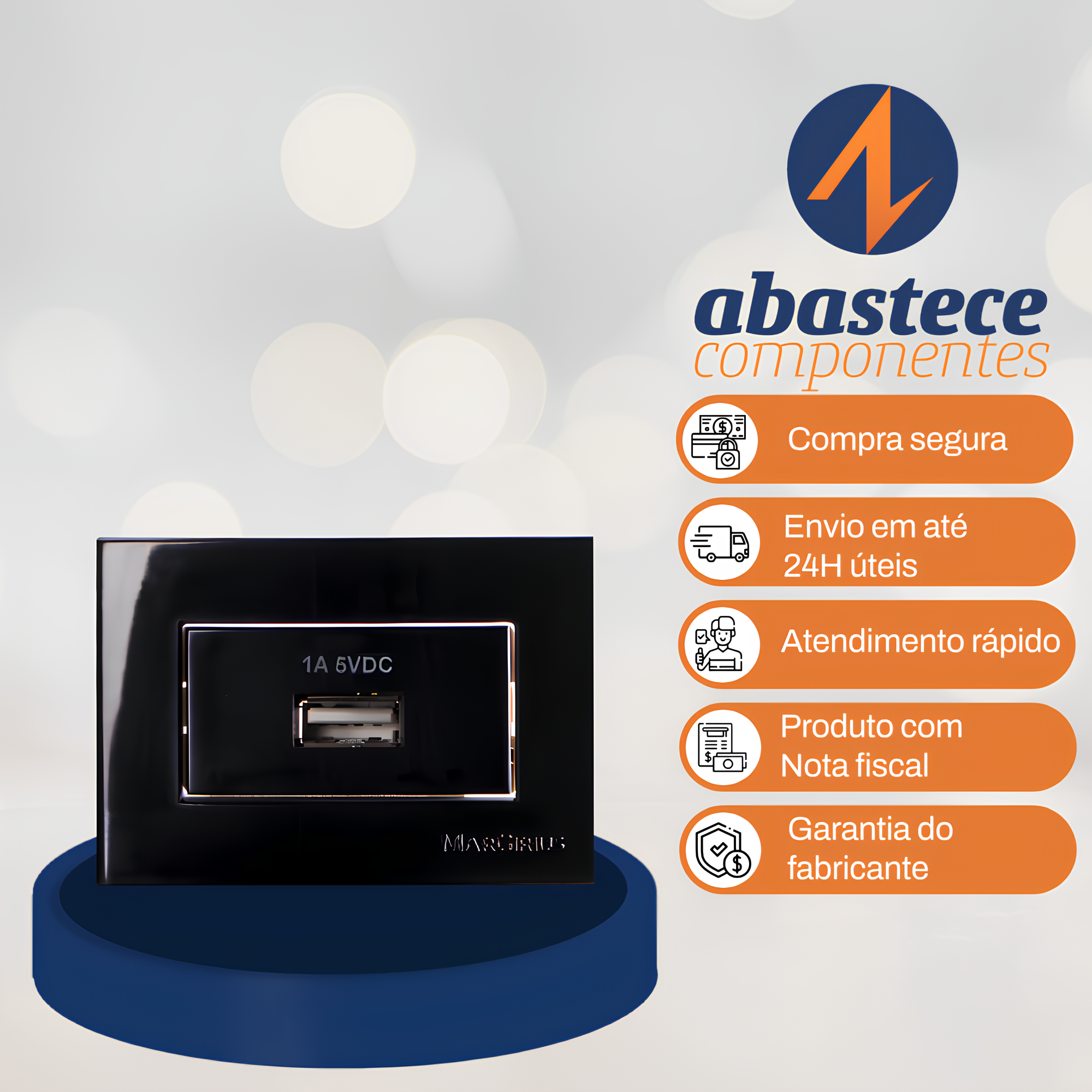 Tomada Carregador Usb Para Movel Preta Sleek 1A Margirius