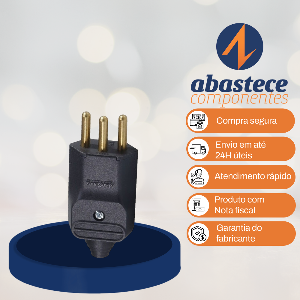 Plugue Macho Desmontavel Preto 2P+T 10A 180° Margirius