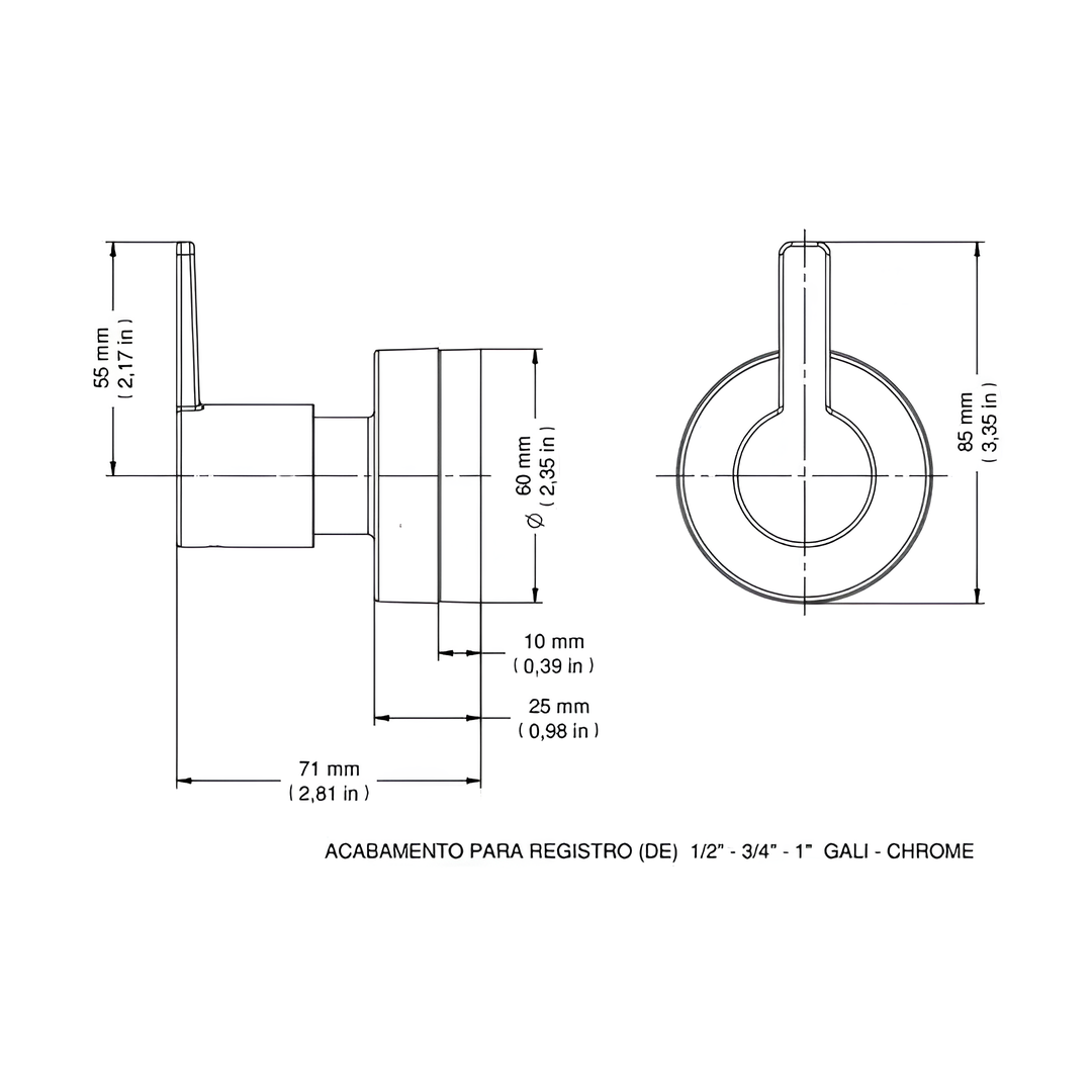Acabamento para Registro Base Deca 1/2", 3/4" e 1" Gali Docol Cromo