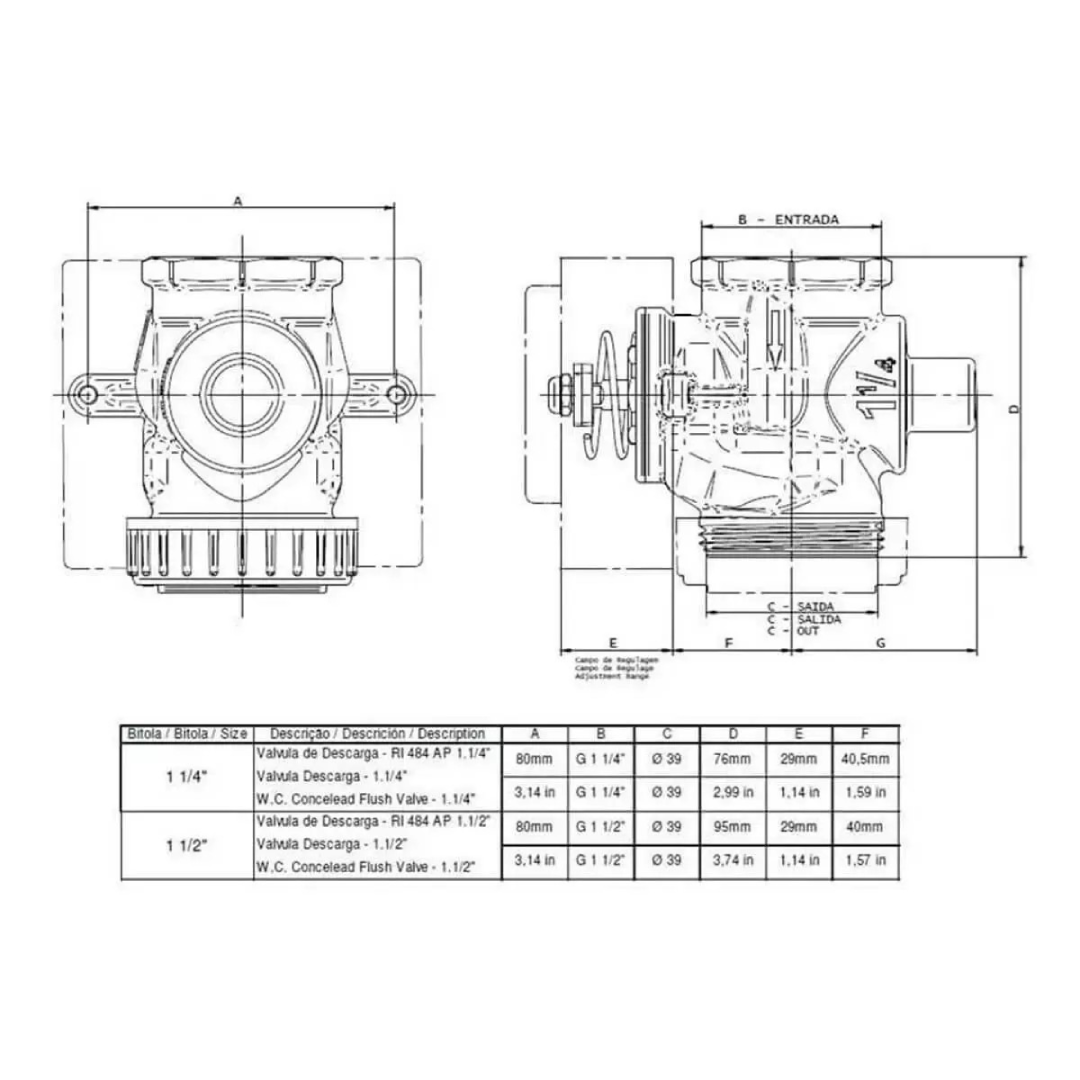 Válvula de Descarga 1.1/2" Baixa Pressão 01021500 Docol
