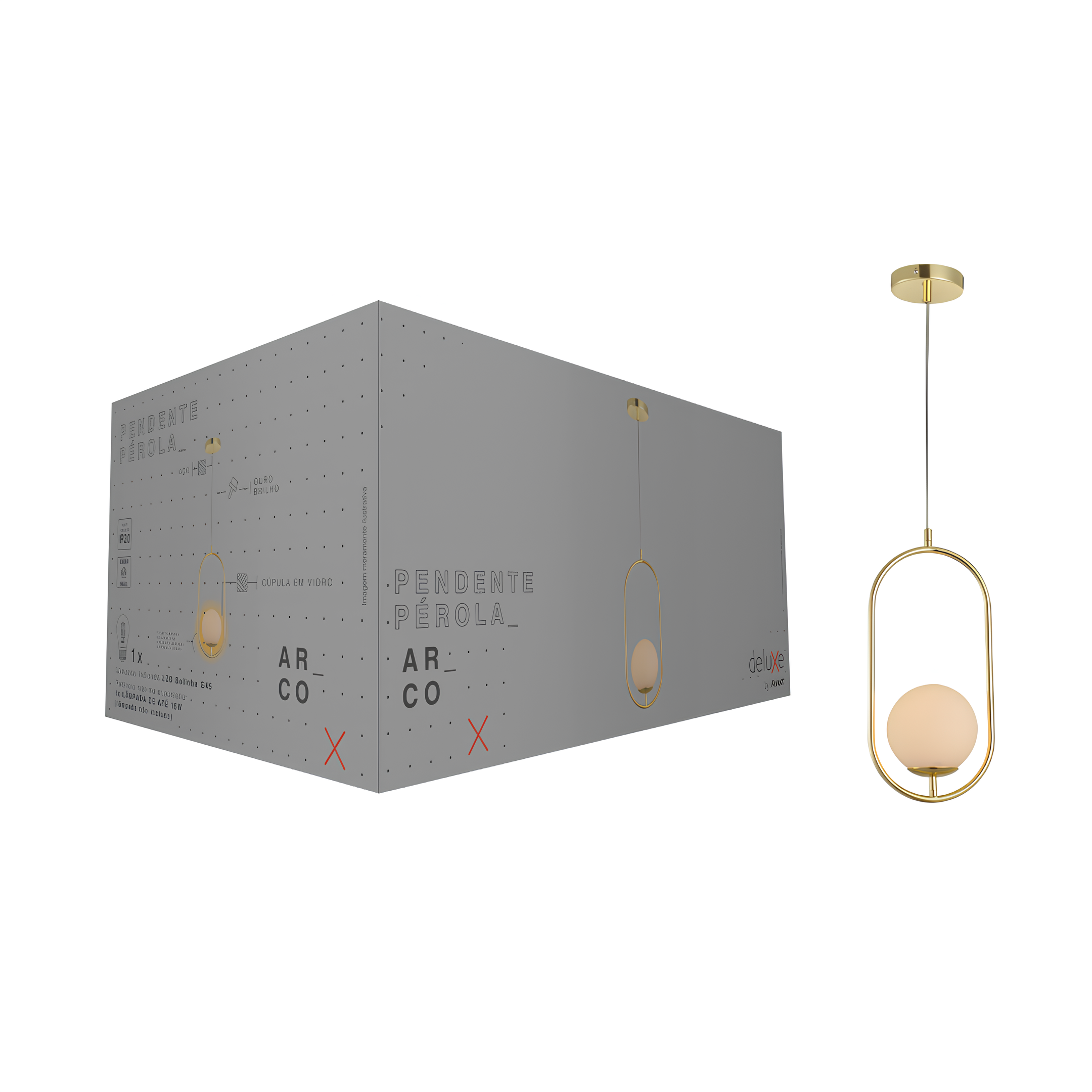 Pendente Pérola Arco Aço e Vidro Ouro 340464500 Avant