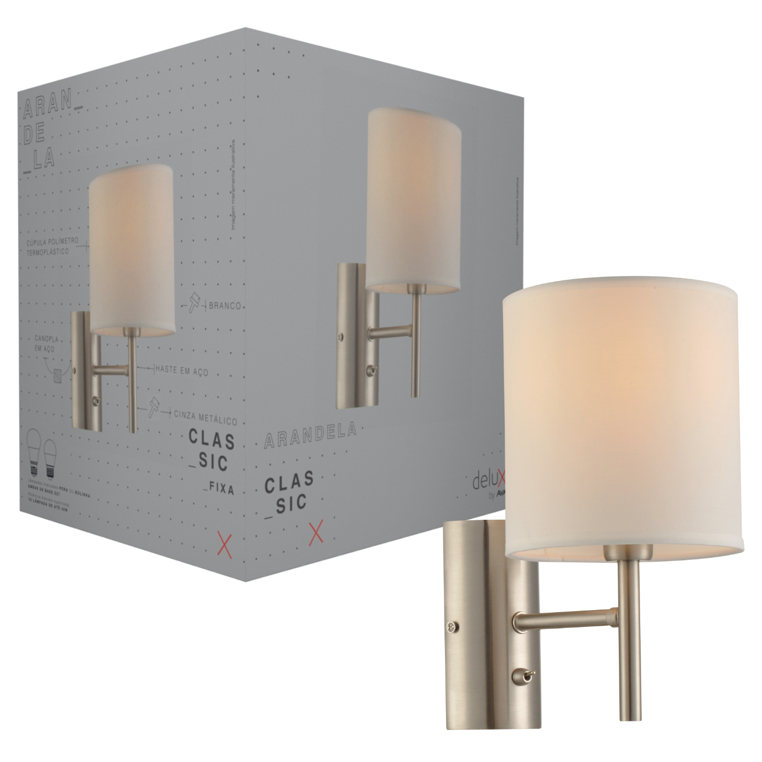 Arandela Classic Fixa Aço Polímero 1xe27 Branco Fosco Avant