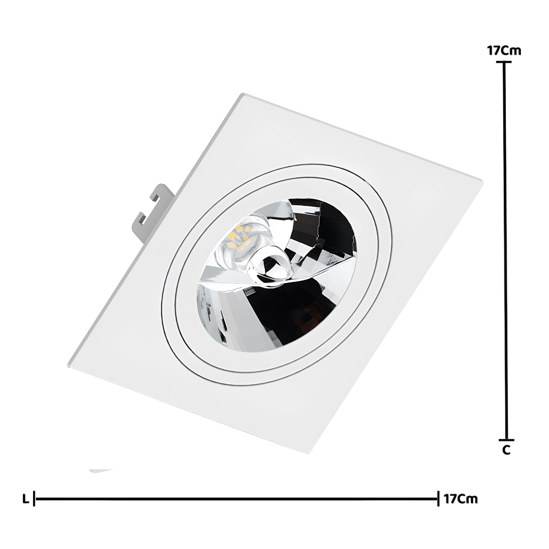 Spot Quadrado Embutir Face Plana Ar111 Branco 17x3,5Cm Saveenergy