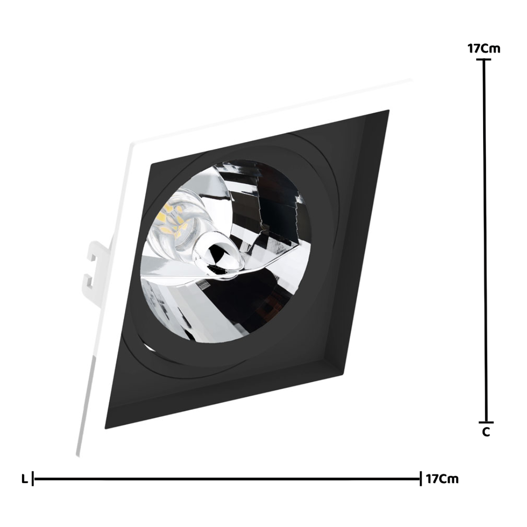 Spot Quadrado Embutir Face Recuado Ar111 Br/Pt 17x3,5Cm Saveenergy