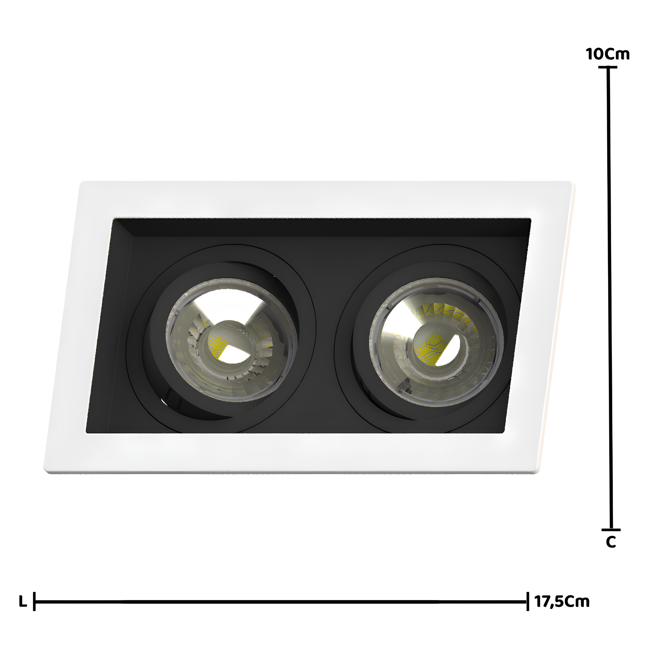 Spot Retangular Embutir Recuado 2x Dicroica Br/Pt 10x17x3,5Cm Saveenergy