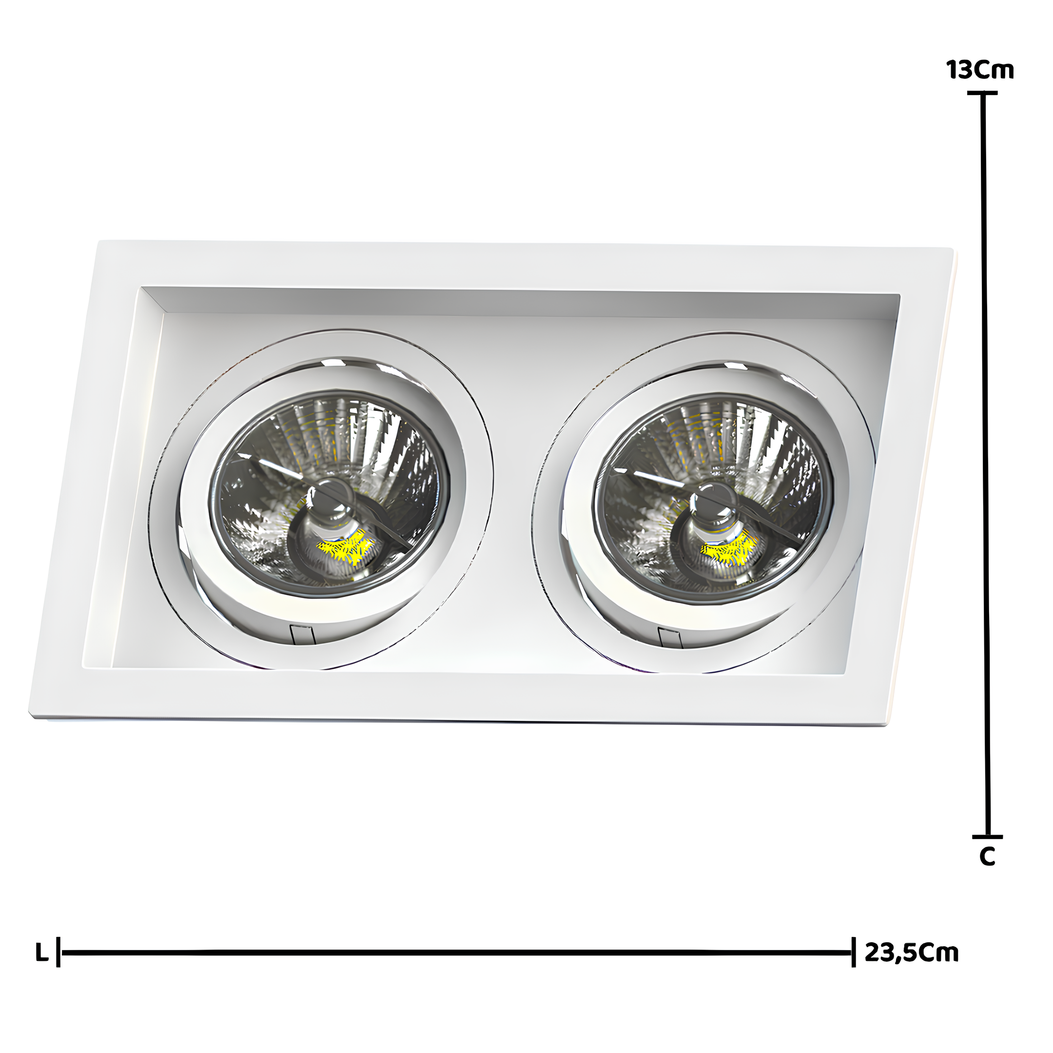 Spot Retangular Embutir Recuado 2x Par20 Branco 13x23,5x3,5Cm Saveenergy