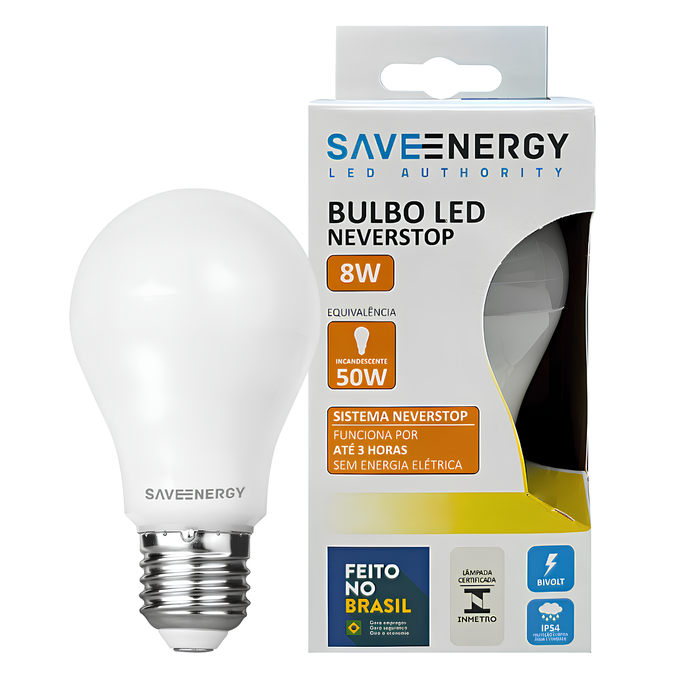 Lampada Led Bulbo A60 Neverstop 8W 730Lm Ip54 Bivolt Saveenergy
