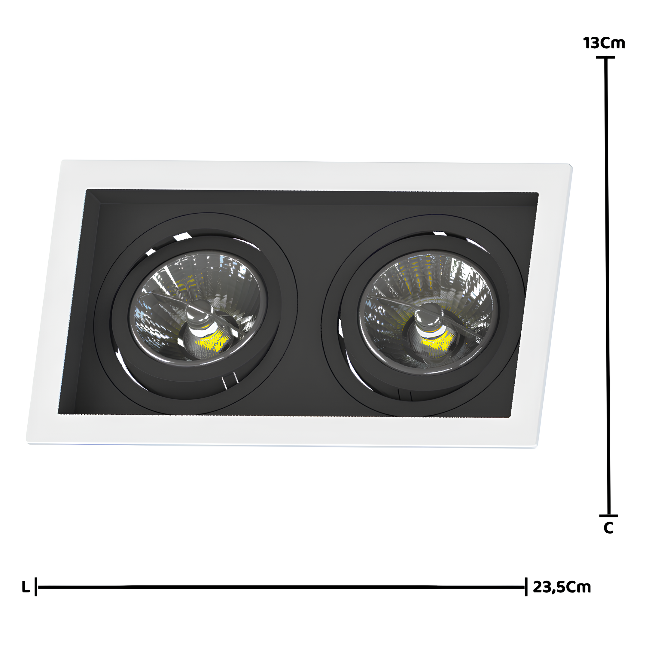 Spot Retangular Embutir Recuado 2x Ar70 Br/Pt 13x23,5x3,5Cm Saveenergy