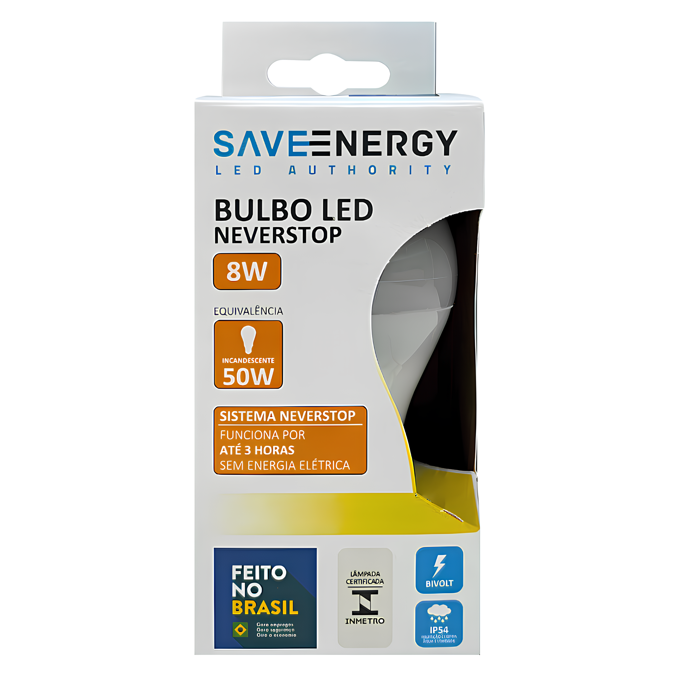 Lampada Led Bulbo A60 Neverstop 8W 730Lm Ip54 Bivolt Saveenergy