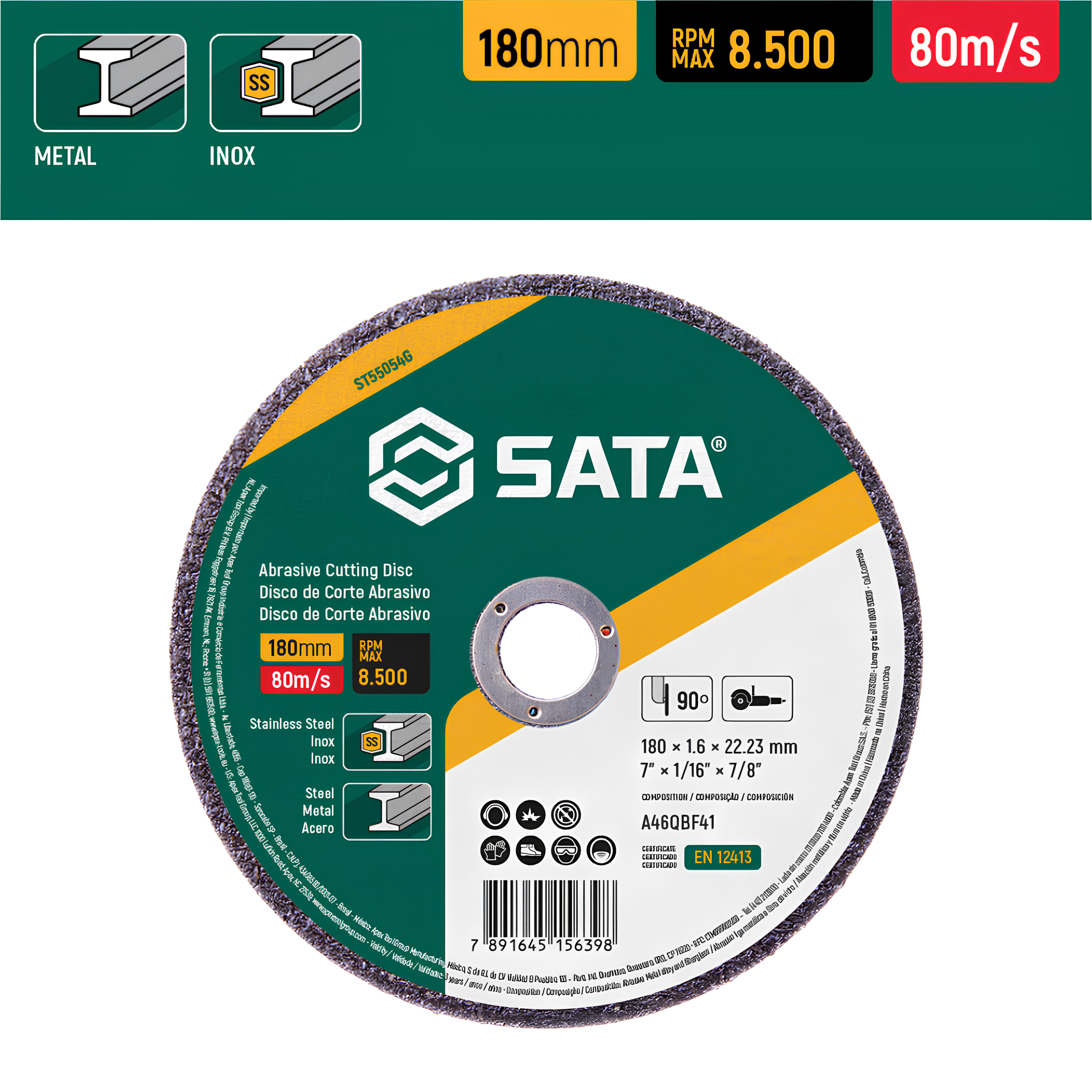 Disco Corte Abrasivo Metal/Inox 7"X1,6Mm ST55054G Sata