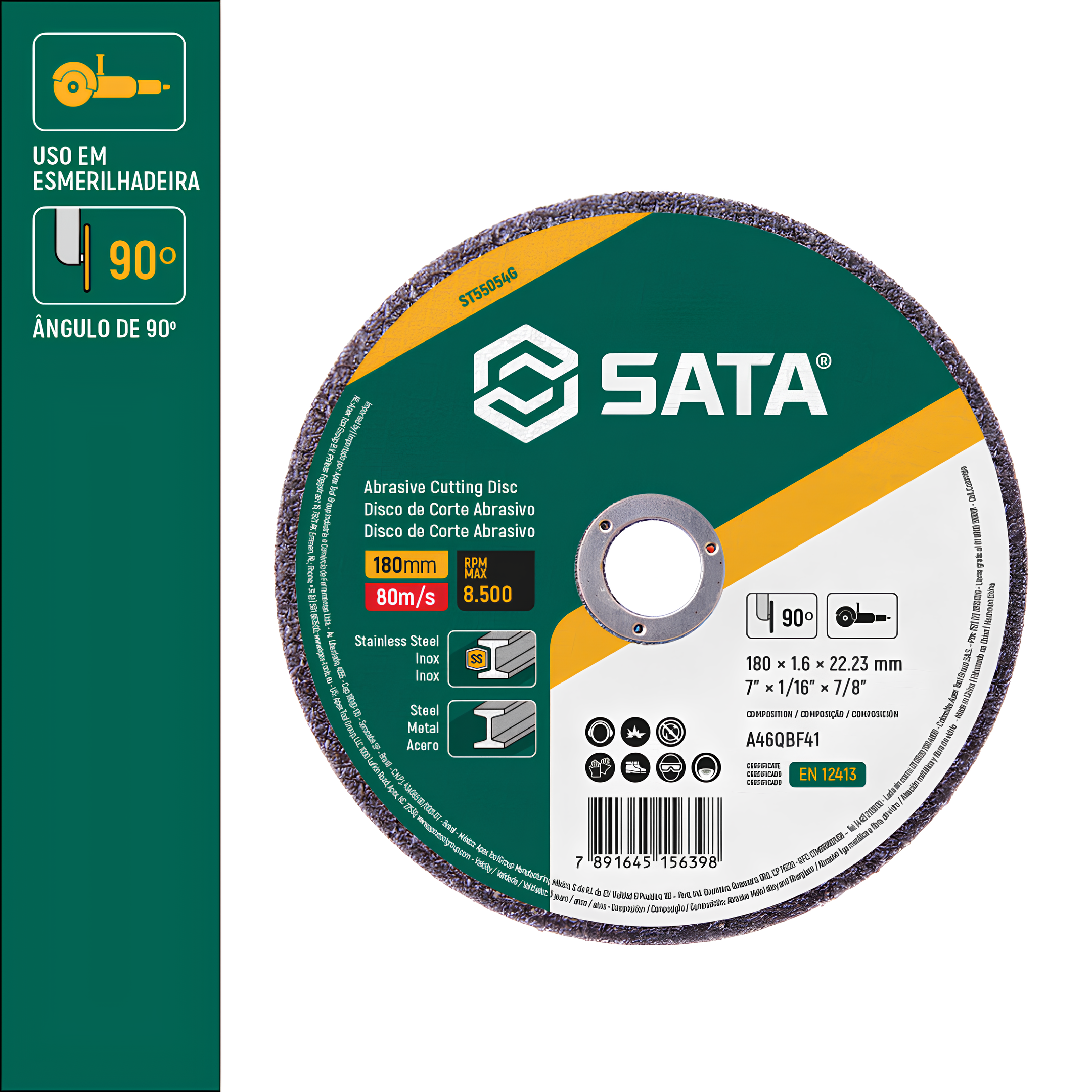 Disco Corte Abrasivo Metal/Inox 7"X1,6Mm ST55054G Sata