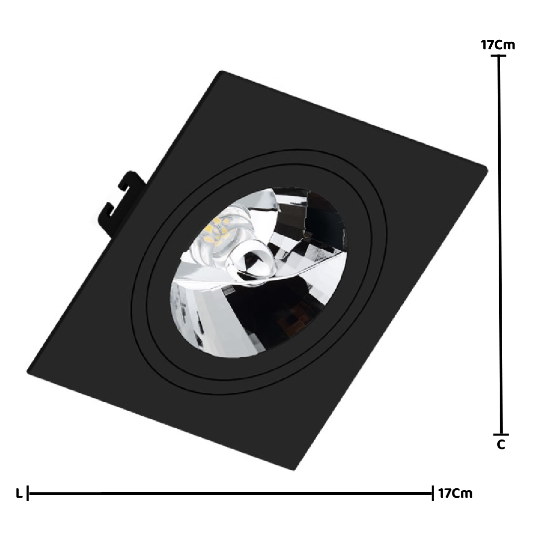 Spot Quadrado Embutir Face Plana Ar111 Preto 17x3,5Cm Saveenergy