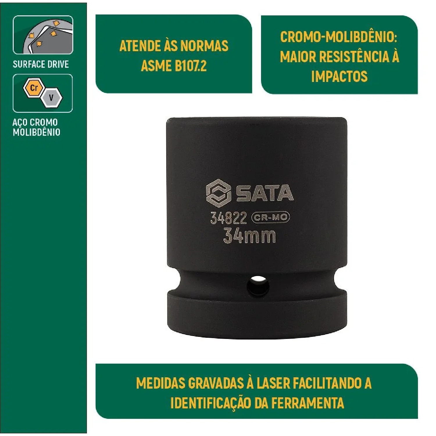Soquete De Impacto Sextavado 3/4" 19 Mm St34507sc Sata