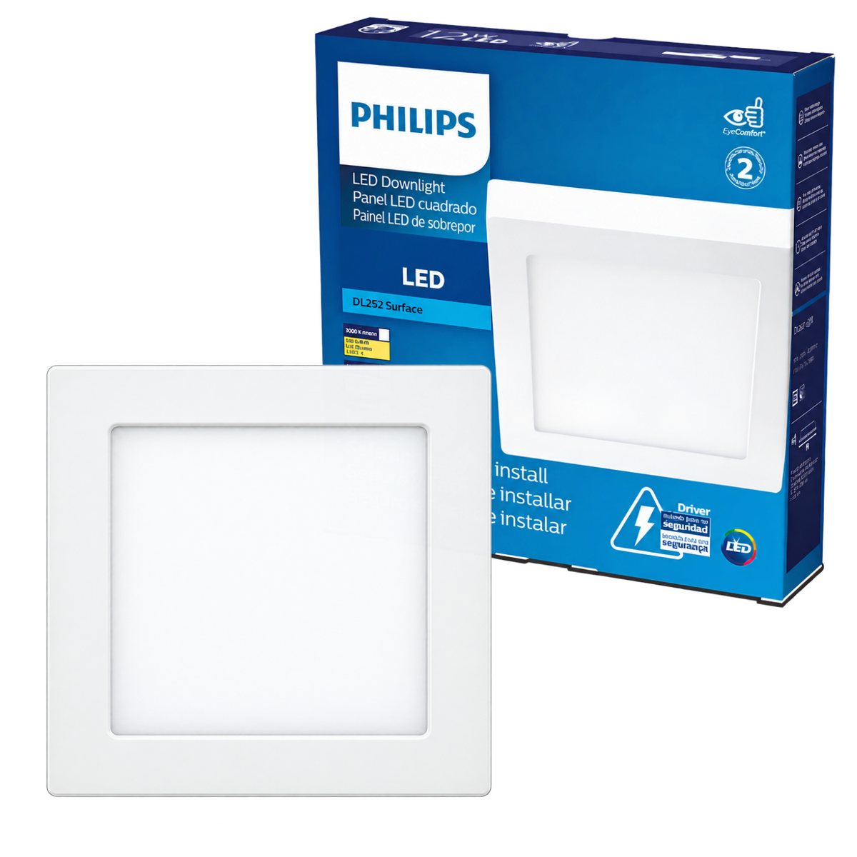Luminária Led Quadrada Sobrepor 12W 900Lm 17Cm Bivolt Dl252 Philips