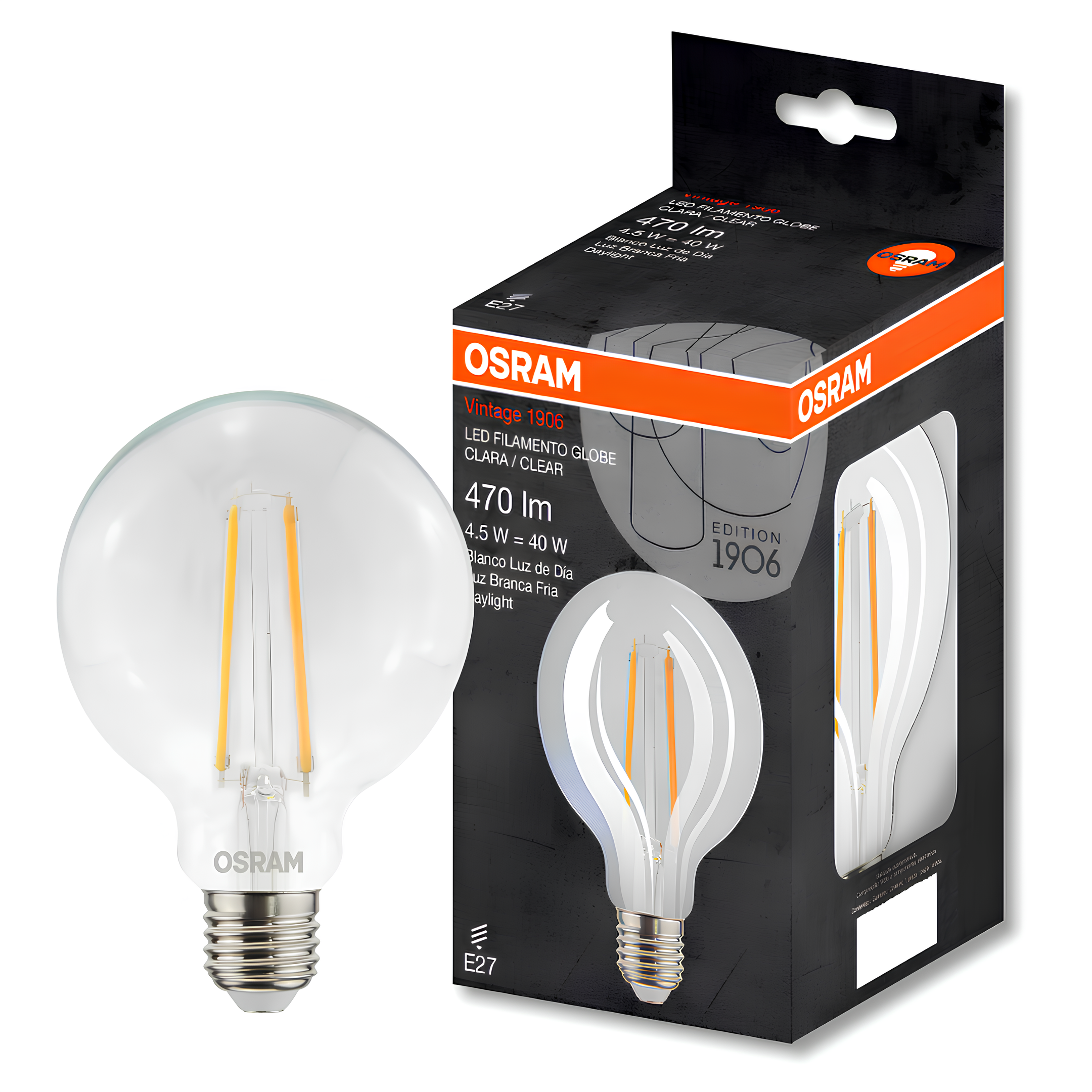 Lampada Led Globo Filamento Vintage 4,5W 6500K 470Lm Bivolt Osram