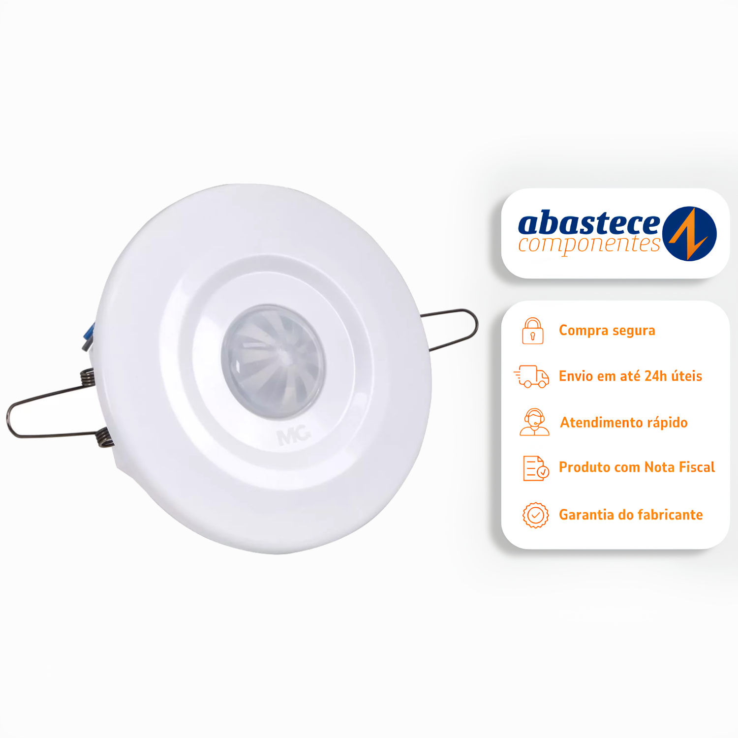 Sensor De Presença Teto Embutir Fotocélula Branco Mpt-40EF Margirius