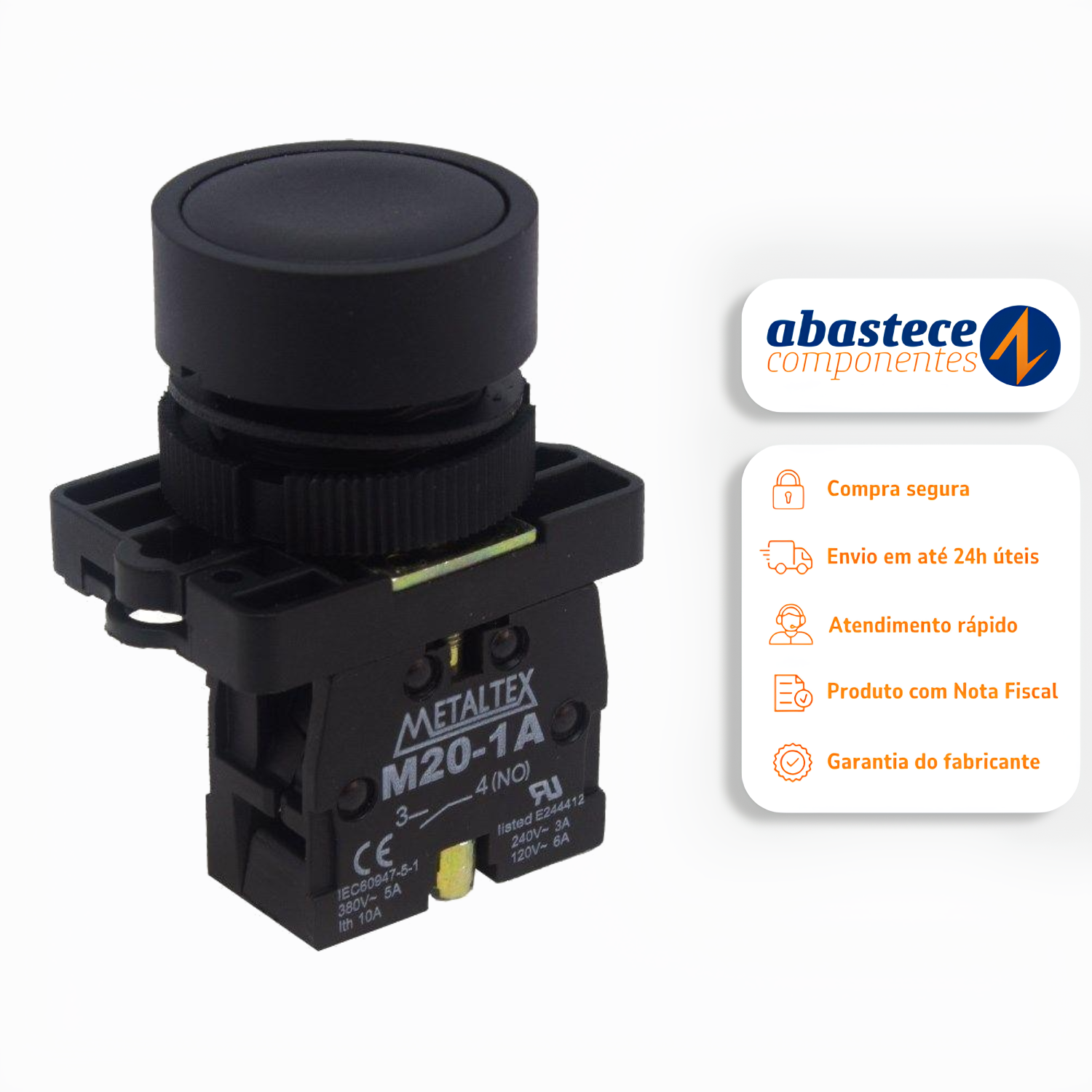 botão pulsador faceado 22mm 1na p20afr-b-1a metaltex