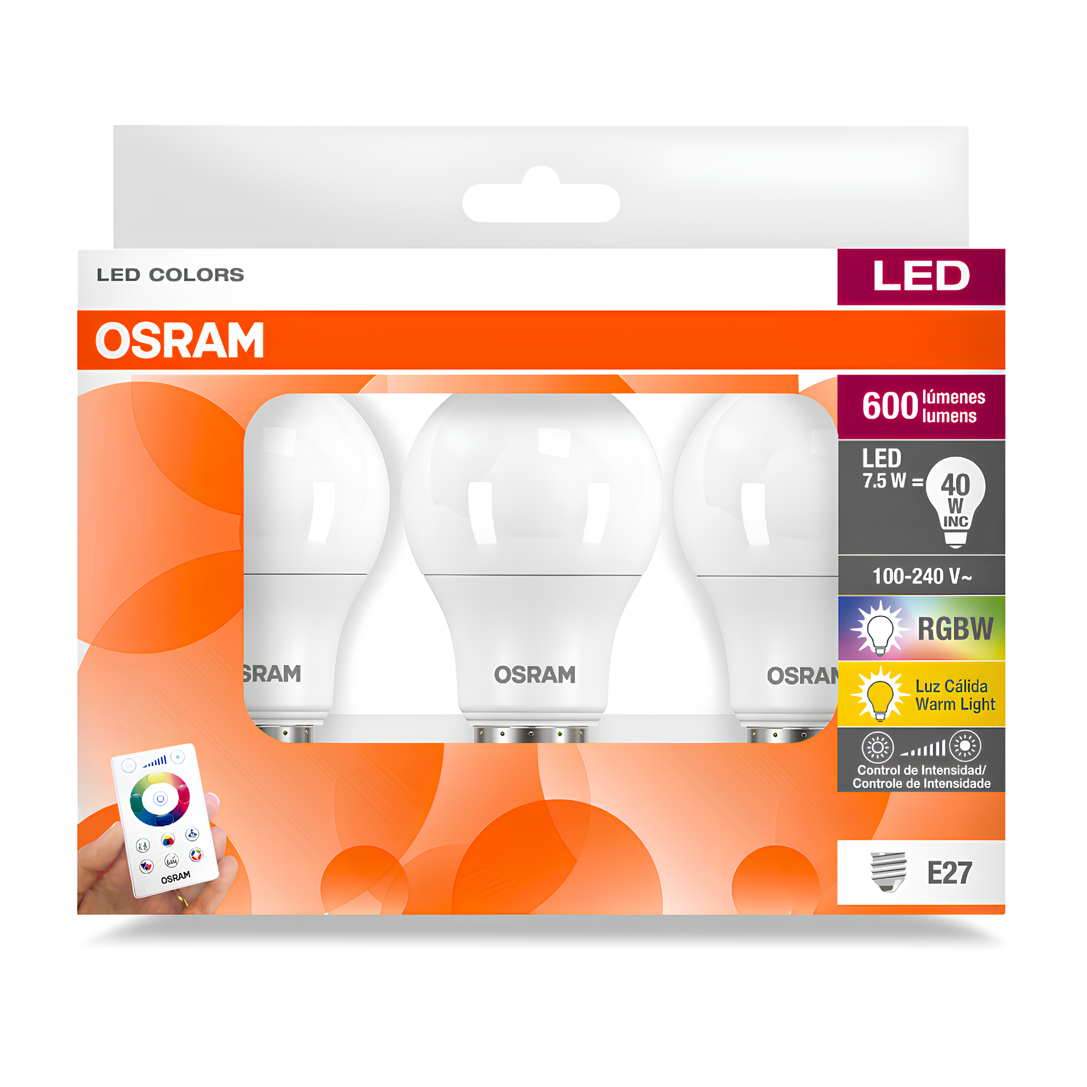 Pack 3 Lampada Led Bulbo Rgbw 7,5W 600Lm Bivolt E27 Osram