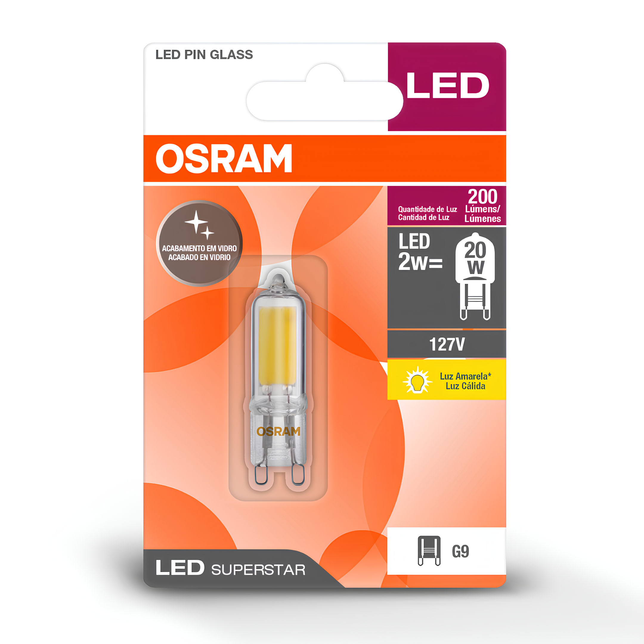 Lampada Led Pino Glass 2W 2500K 200Lm 300° Ip20 127V G9 Osram