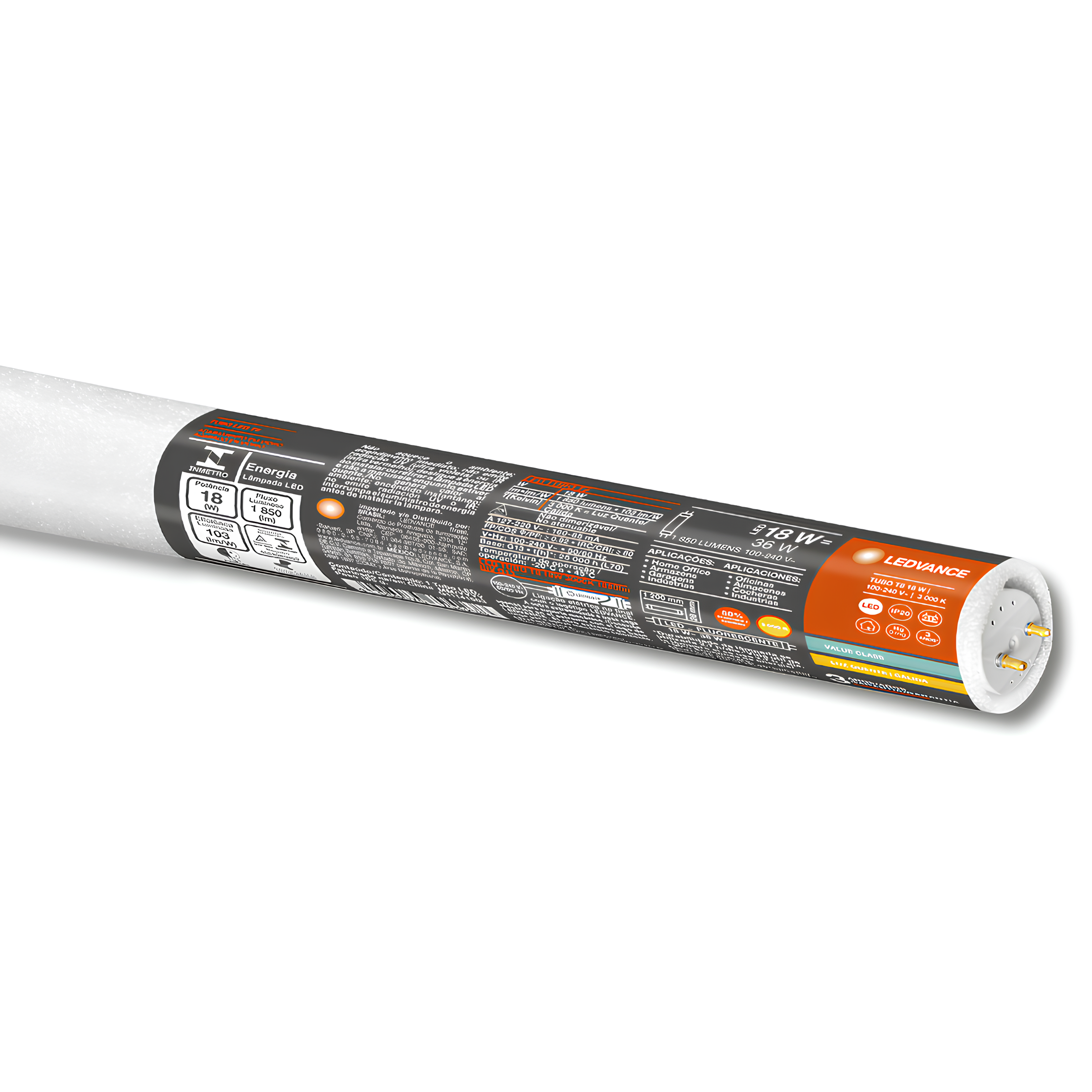 Lampada Led Tubular T8 120Cm 18W 1850Lm Ip20 Bivolt Ledvance