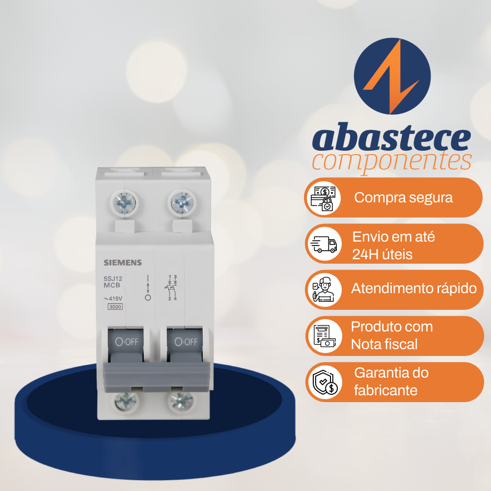 Disjuntor Bipolar 50A Din Curva C 5Sj12507mb Siemens
