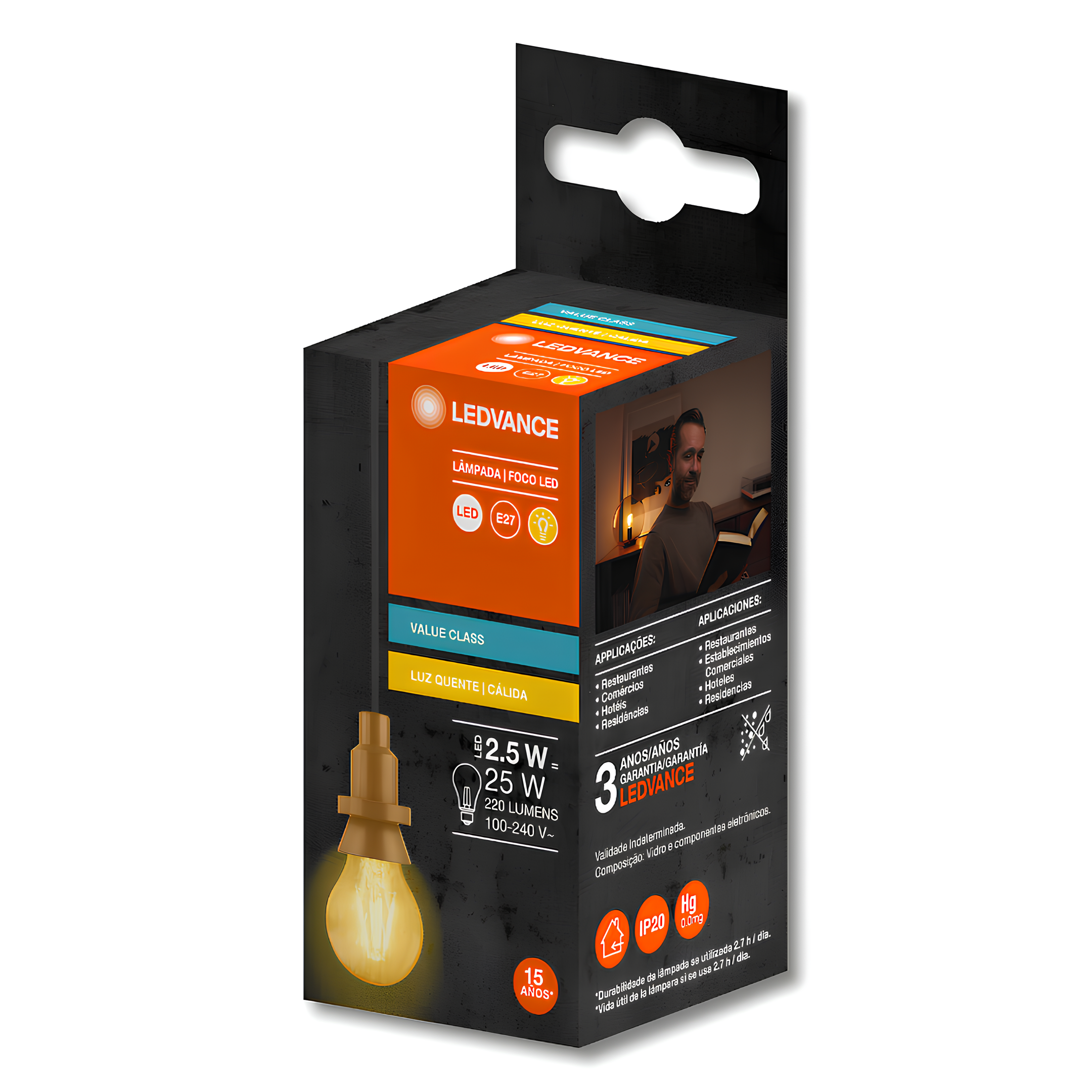 Lampada Bolinha Filamento Vintage 2,5W 2500K 220Lm Bivolt Ledvance