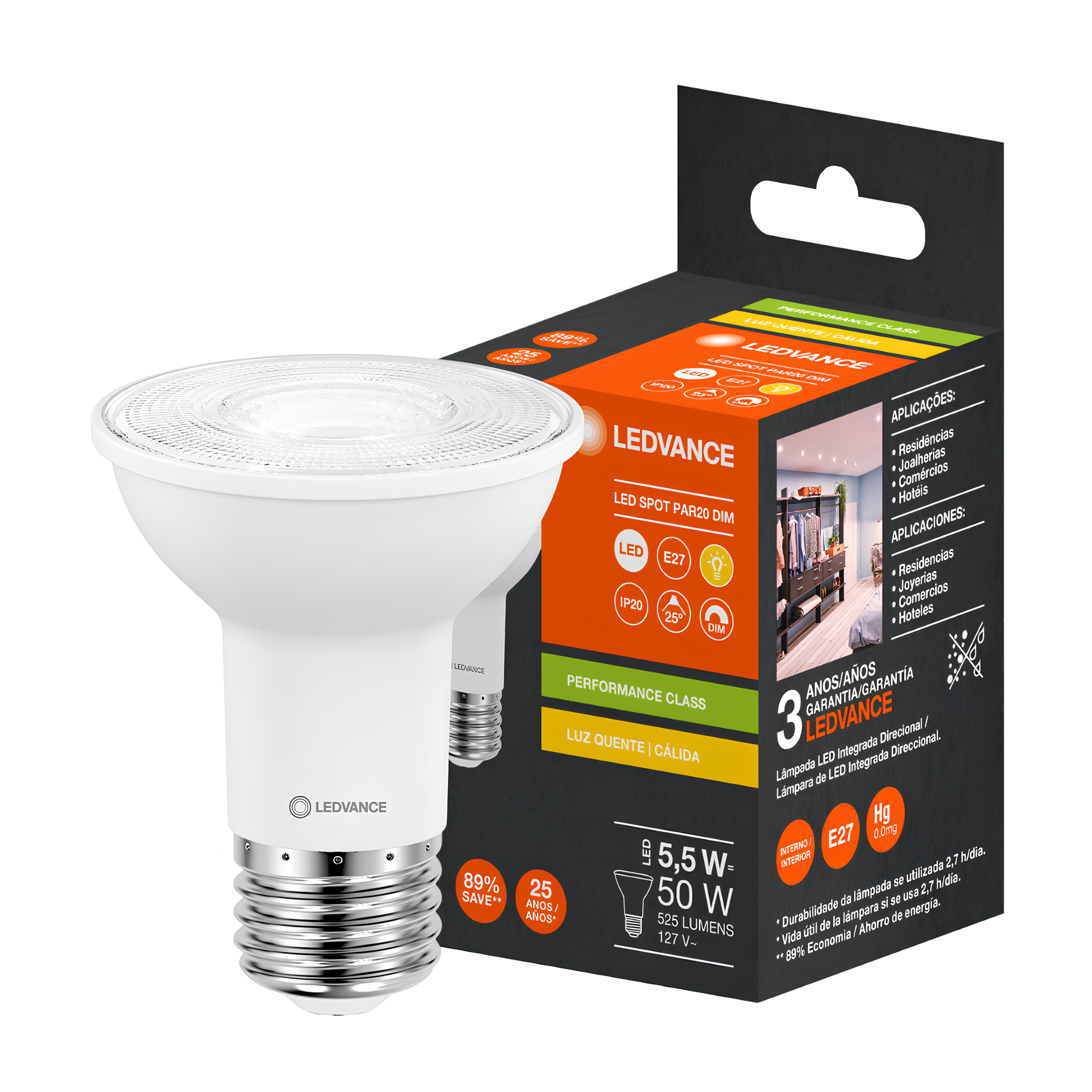 Lampada Led Par20 Dimerizavel 5,5W 2700K 525Lm E27 Ledvance