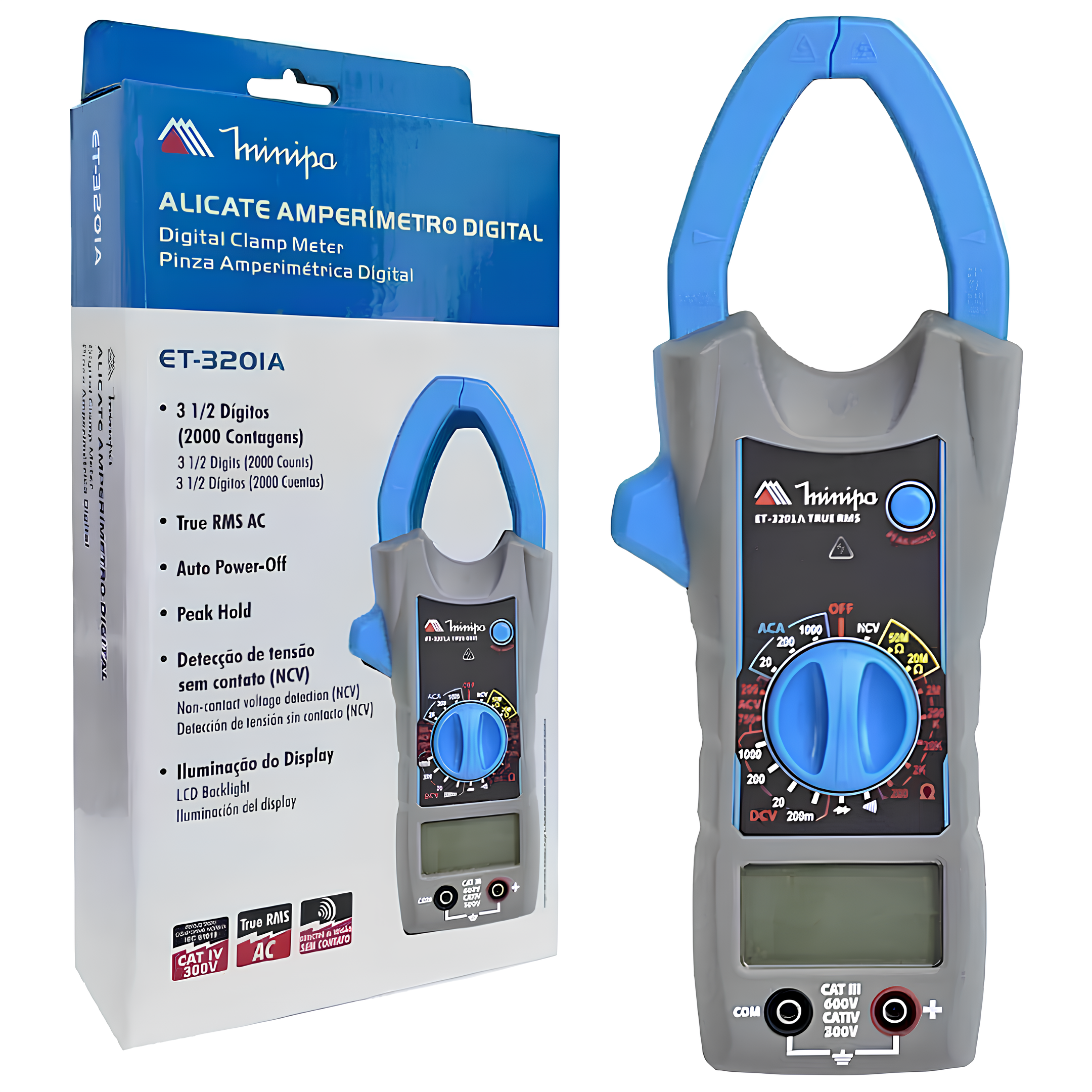 Alicate Amperimetro Digital Et-3201A Cat3 Minipa