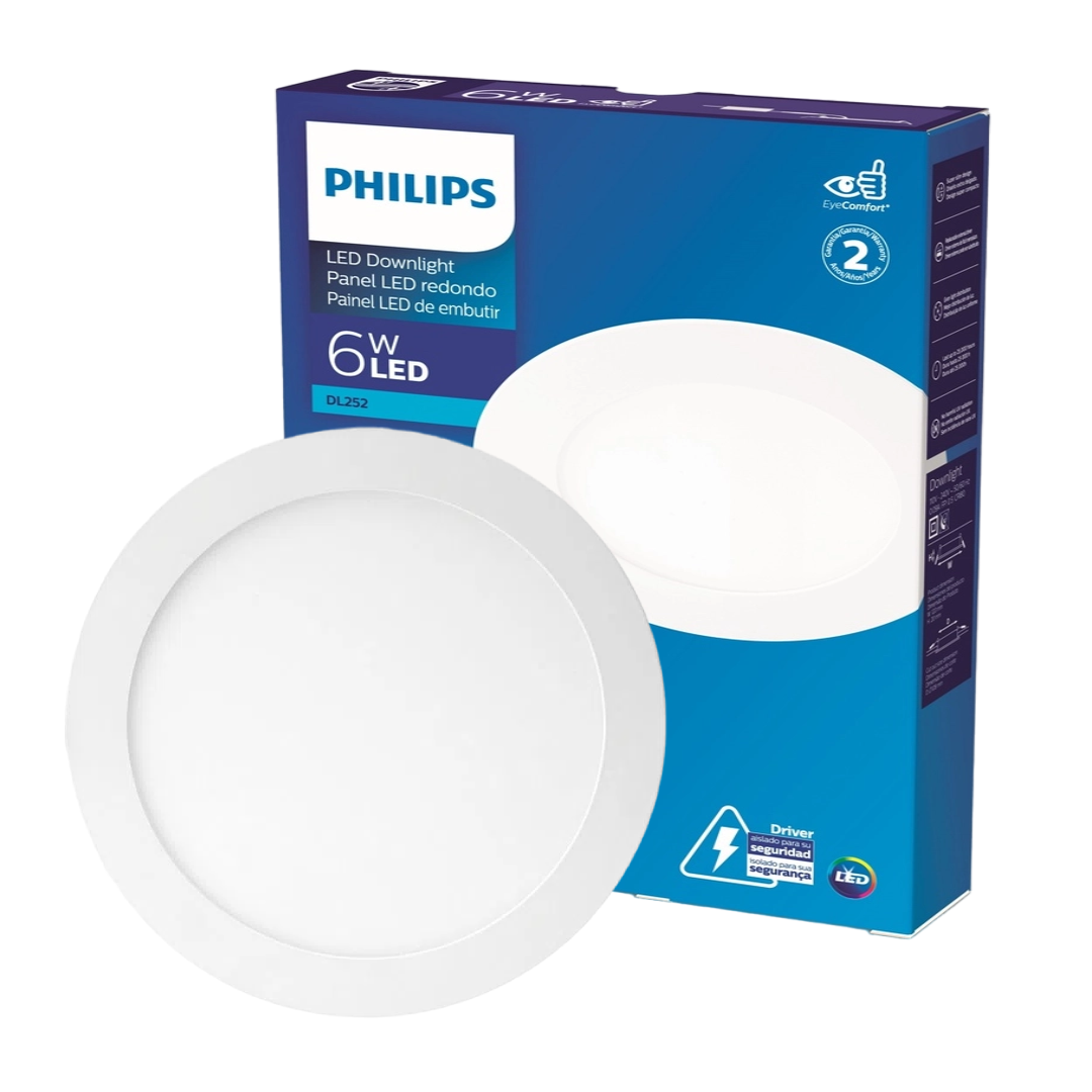 Luminaria Embutir Led Redonda 6W 6500K Bivolt 400Lm 12Cm Dl252 Philips