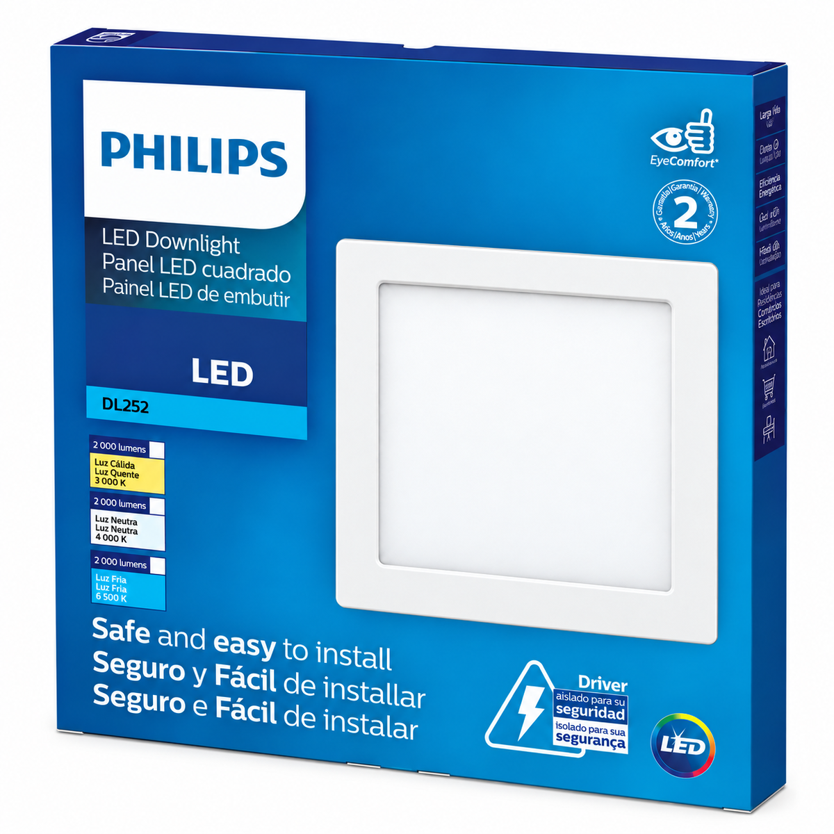 Luminária Led Quadrada Embutir 6W 400Lm 11,5Cm Bivolt Dl252 Philips