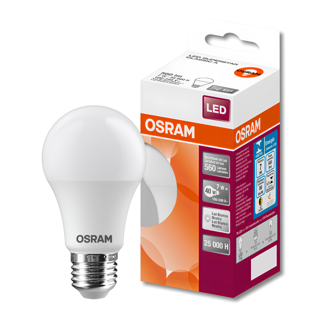 Lampada Led Bulbo 7W 4000K 560Lm 200° Ip20 Bivolt E27 Osram