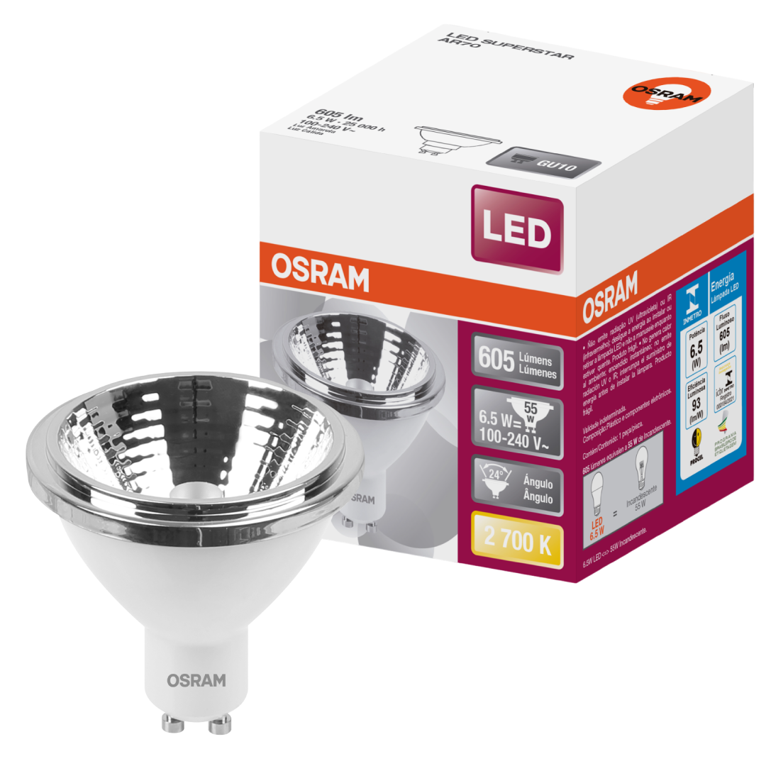 Lampada Led Ar70 24° 6.5W 2700K Bivolt 605Lm Gu10 Osram