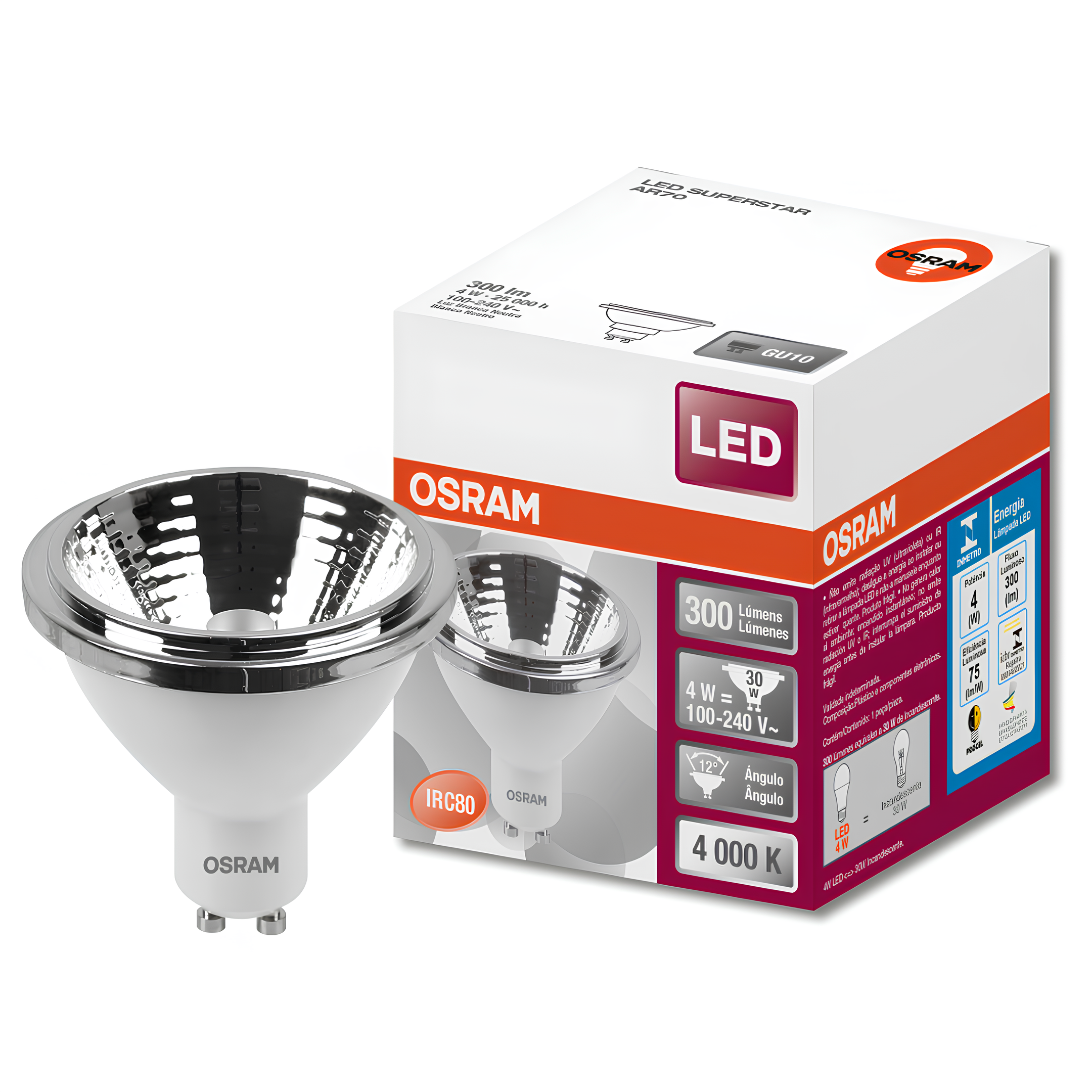 Lampada Led Ar70 4W 300Lm 12° Ip20 Bivolt Gu10 Osram