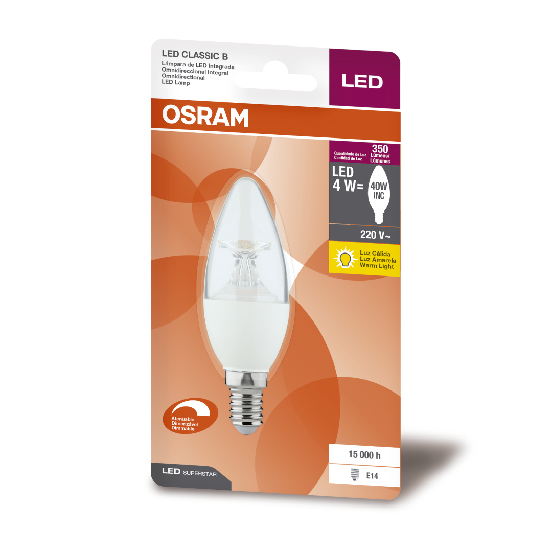 Lampada Led Vela Clara Dim 4W 2700K 220V 350Lm E14 Osram