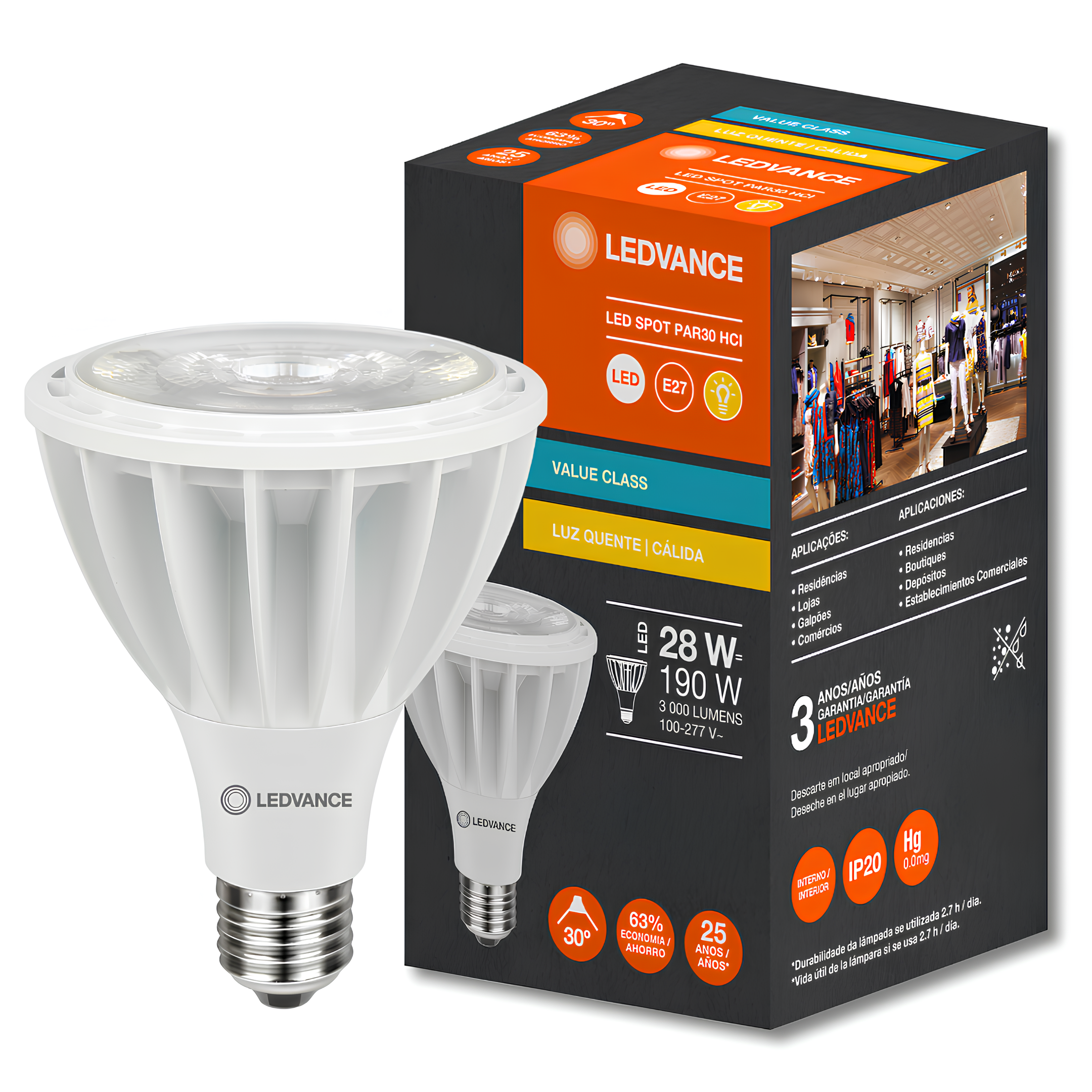Lampada Led Par30 Hci Irc80 28W 3000Lm 30° Bivolt Ledvance