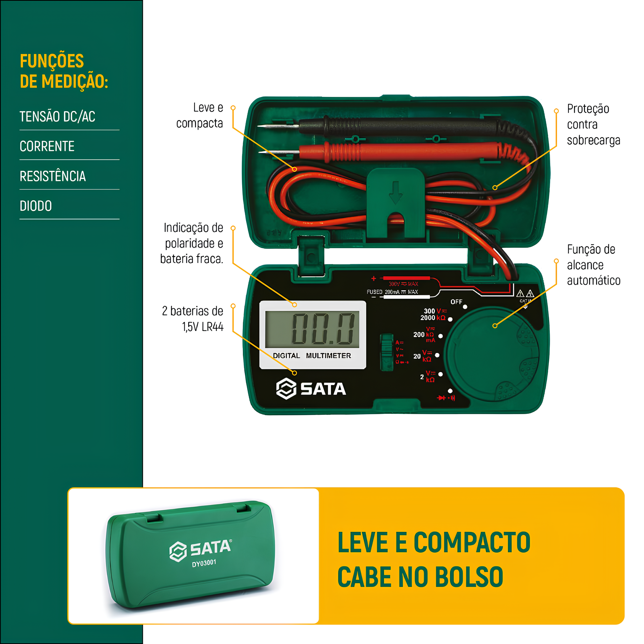 Multímetro Digital De Bolso Stdy03001 Sata