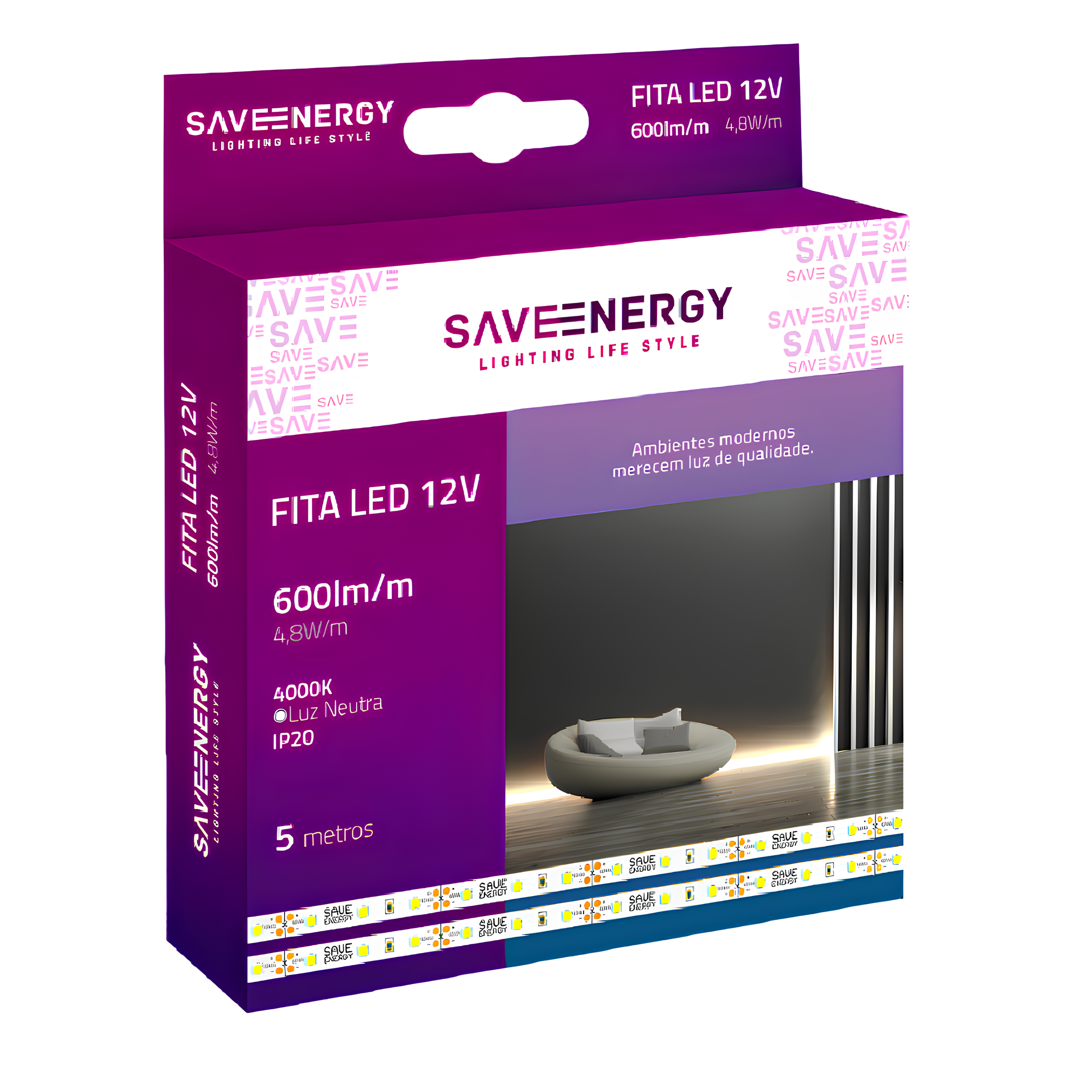 Fita Led 5 Metros 6W/m 600Lm/m 120° Ip20 12V Saveenergy