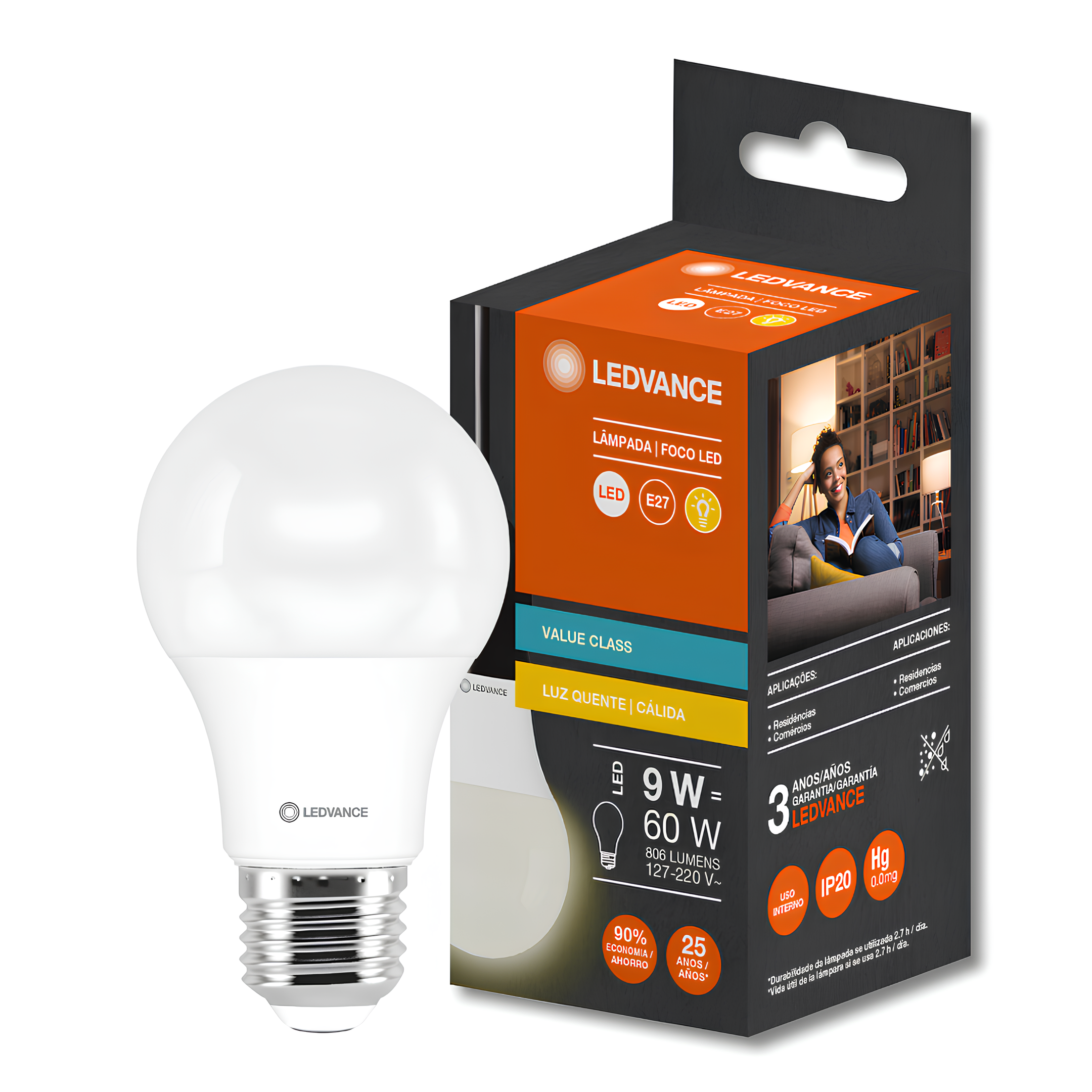 Lampada Led Bulbo 9W 806Lm 200° Ip20 Bivolt E27 Ledvance