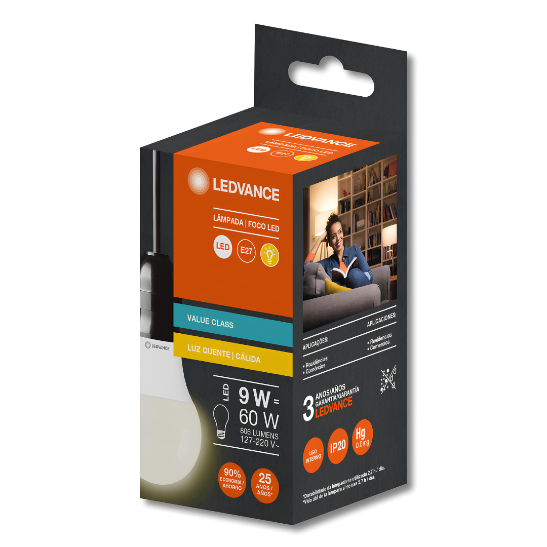 Lampada Led Bulbo 9W 806Lm 200° Ip20 Bivolt E27 Ledvance